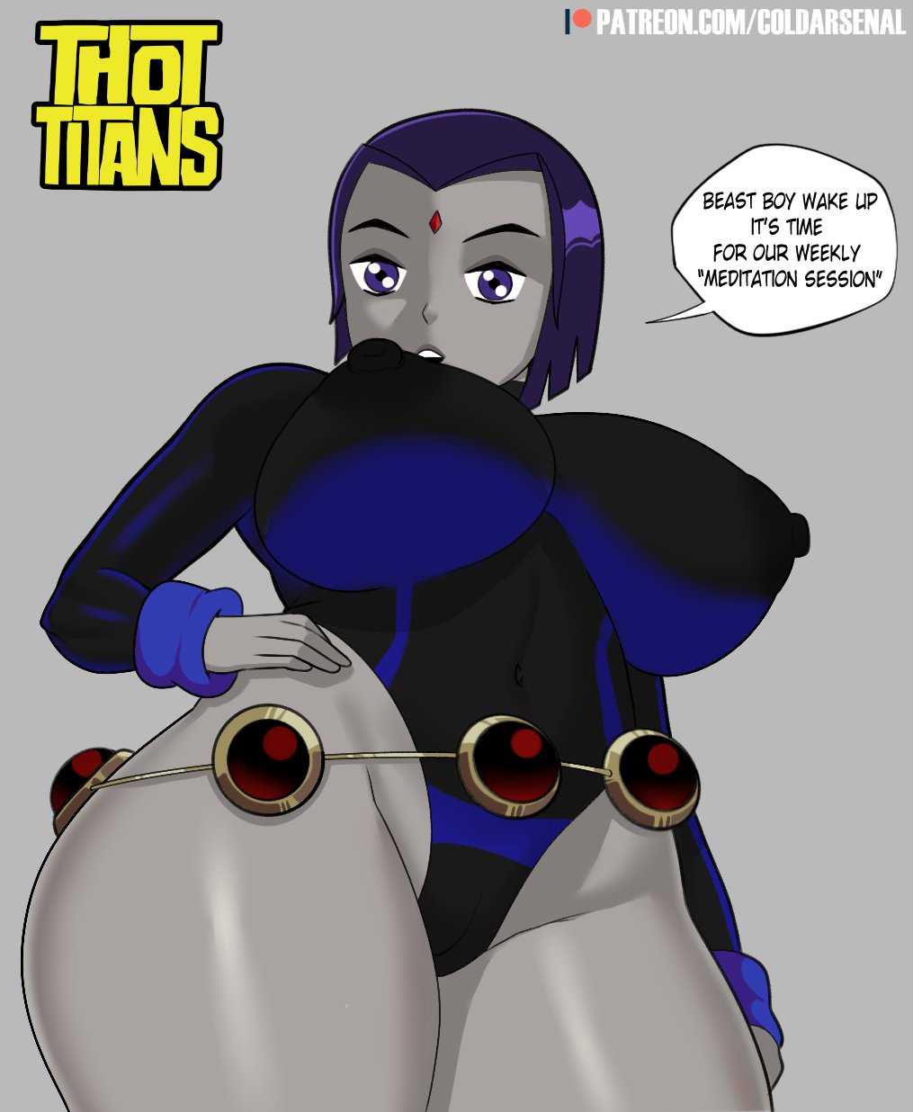 1girls, big breasts, breasts, coldarsenal, curvy, dc, dc comics, erection under clothes, female, female only, huge breasts, large breasts, leotard, looking at viewer, name drop, nipple bulge, no nostrils, purple eyes, purple hair, rachel roth, raven (dc), short hair, small nose, solo, solo female, teen titans, teenager, thick, thick thighs, thot titans, tight clothing, voluptuous, wide hips