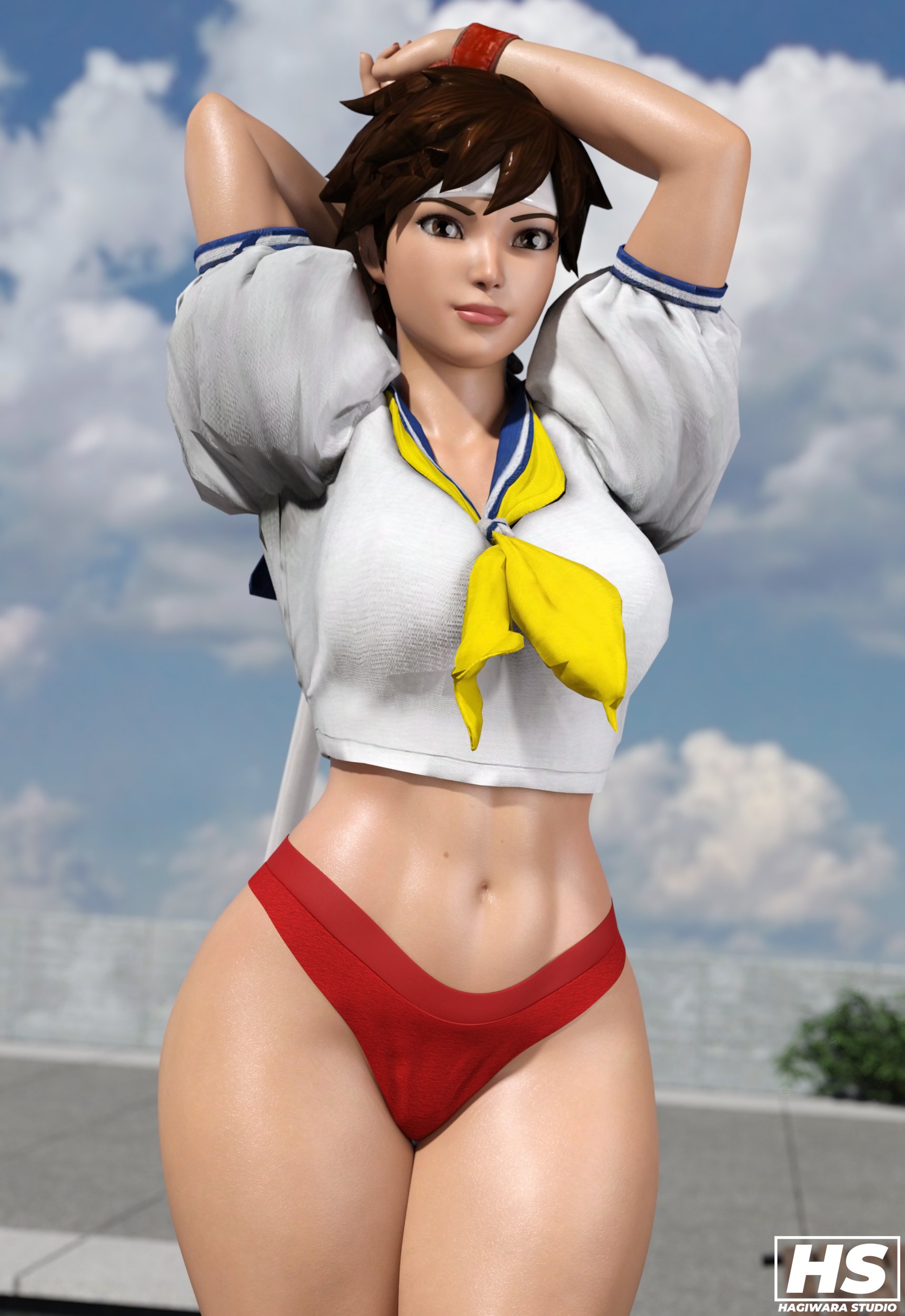 1girls, 3d, abs, female, female only, fortnite, hagiwara studio, panties, sakura kasugano, sakura kasugano (fortnite), solo, street fighter, thick thighs