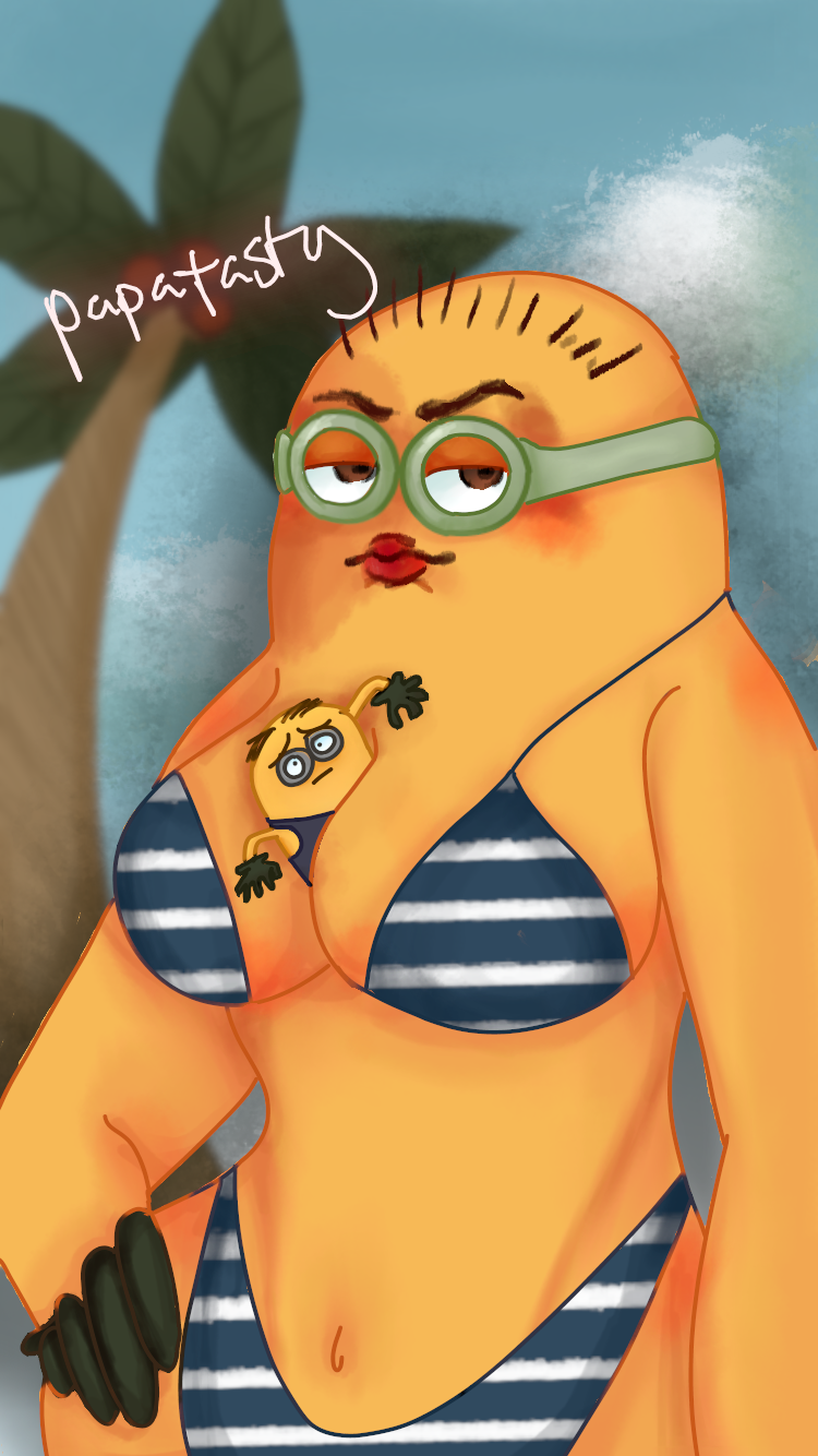 bikini breasts brown_eyes despicable_me makeup male_only meme minion minions_(film) titcrush what yellow_body