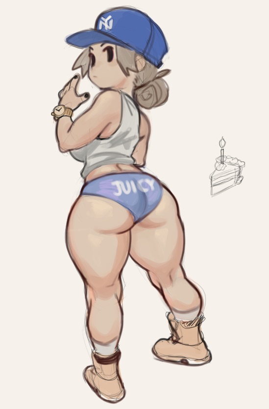 ass, baseball cap, big ass, booty shorts, female, looking back, original, original character, sandcavern, short hair, tank top, thick thighs, tomboy