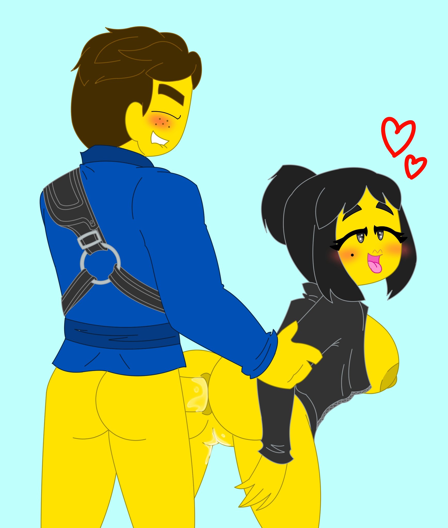 anal, anal penetration, anal sex, duchess pixal, female, heart, hearts, jay (ninjago), lego, ninjago, nya (ninjago), sons of garmadon (ninjago), straight, straight sex, yellow skin
