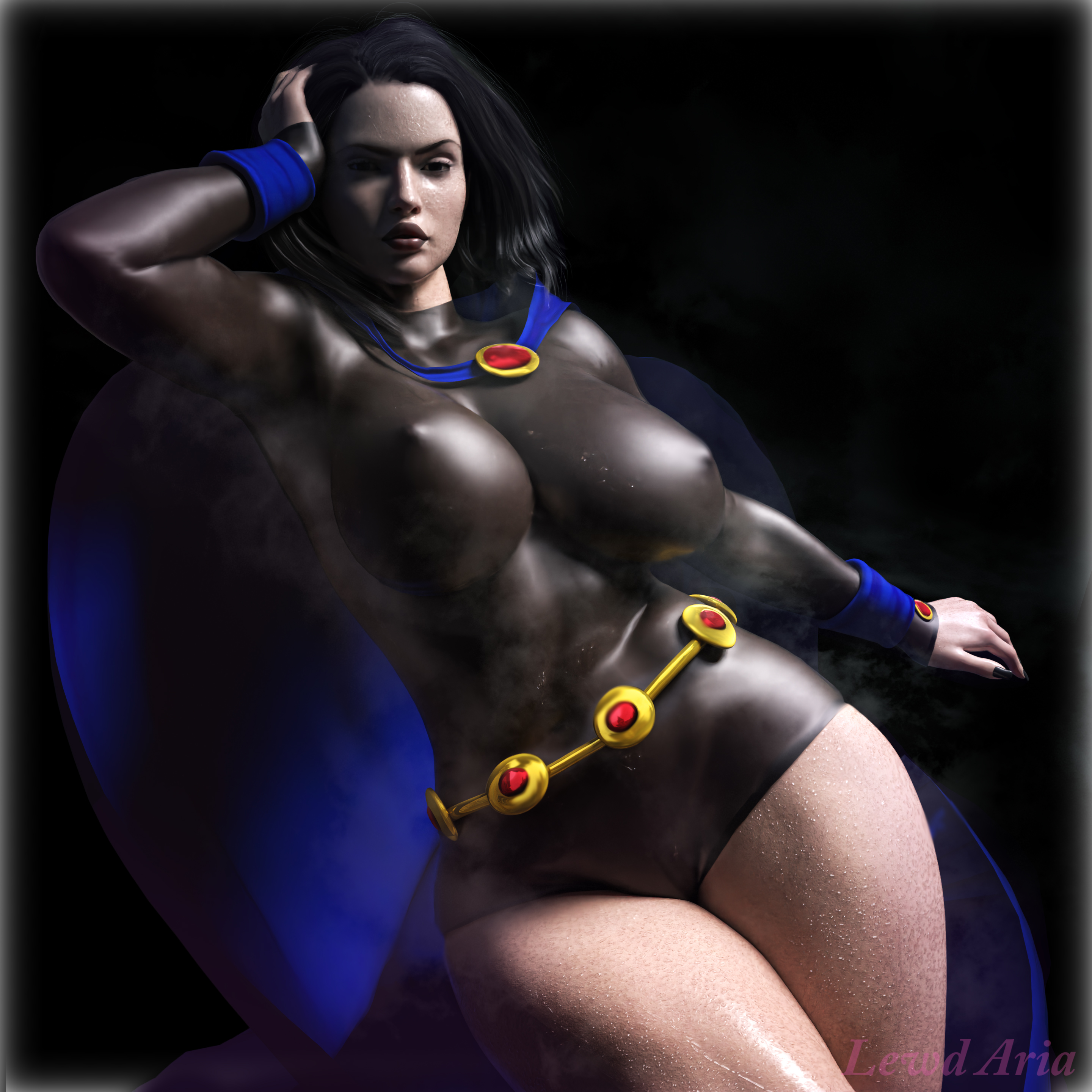 1girls, 3d, big breasts, breasts, busty, cambion, dc, dc comics, demon, demon girl, female, hips, hourglass figure, human, humanoid, lewd aria, light skin, light-skinned female, lips, purple hair, rachel roth, raven (dc), short hair, superhero, superheroine, teen titans, teenager, voluptuous, wide hips
