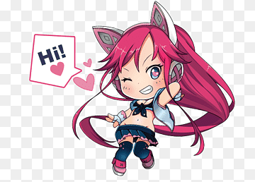 cat_ear_headphones chibi crop_top english_text fingerless_gloves heart heart-shaped_pupils long_hair long_pink_hair looking_at_viewer nutaku nutaku-tan pink_hair skirt speech_bubble text thighhighs winking_at_viewer