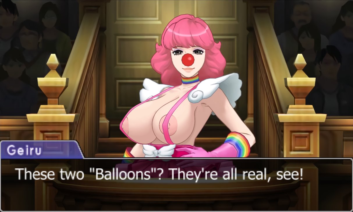 1girls, accurate art style, clown, clown girl, clussy, edit, female, geiru toneido, gyakuten saiban, human, monkeyman (artist), pale skin, screencap, screenshot, screenshot edit, tagme
