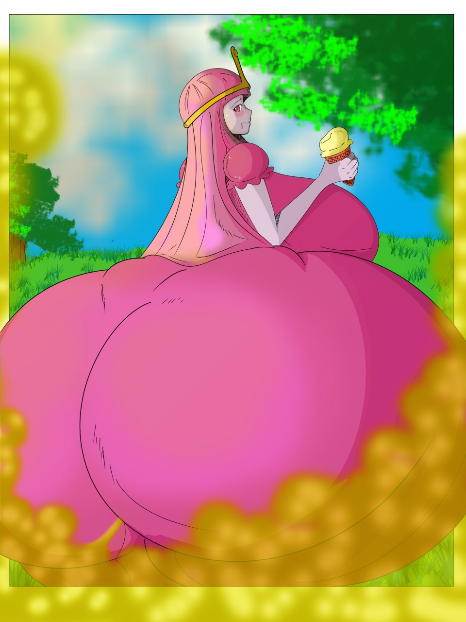 1girls adventure_time ass big_ass cartoon_network dragonicxs fart fart_cloud fart_fetish farting female full_of_gas gassy gofenix hyper_ass pink_hair pink_skin princess_bubblegum