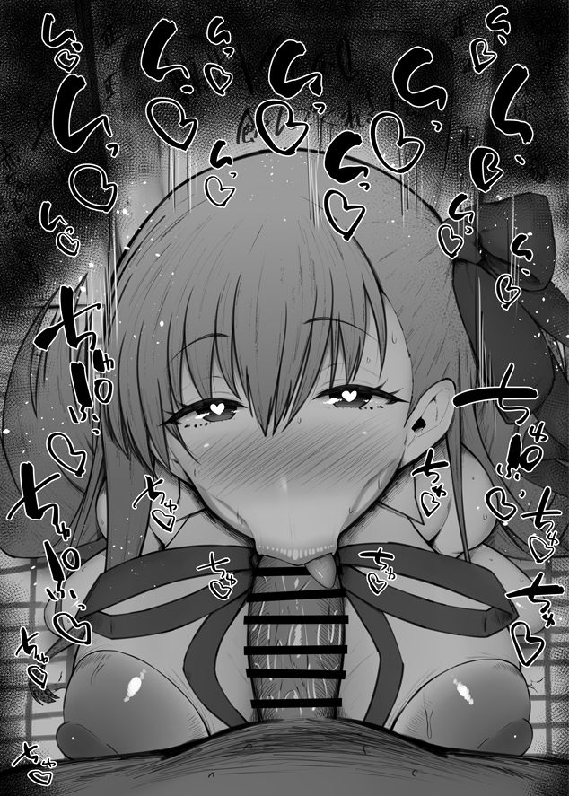 :>=, 1boy, 1girls, bare shoulders, bb (fate), bb (swimsuit mooncancer), big breasts, big penis, black and white, blush, breasts, censored, detailed background, drooling, erect nipple, erect nipples, eyelashes, fate (series), fate/grand order, fellatio, female, heart, heart-shaped pupils, kurotama, long hair, looking at viewer, male, male pov, nipples, oral, oral sex, penis, pov, ribbon, room, saliva, shiny skin, sketch, sound effects, squatting, straight, sweat, tearing clothes, text, tongue, tongue out, torn clothes, veiny penis