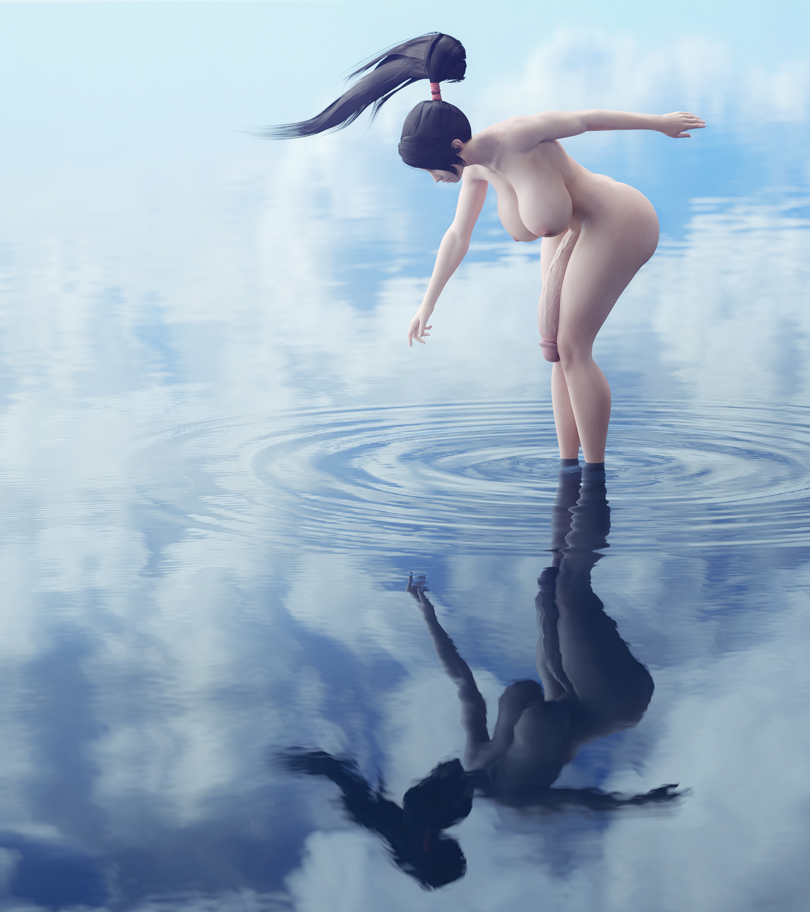 1futa, 3d, areolae, big breasts, big penis, breasts, casual exposure, casual nudity, completely nude, dead or alive, futa only, futanari, intersex, large breasts, momiji (ninja gaiden), ninja gaiden, nipples, nude, nude futa, penis, solo, stevencarson, thick thighs, wide hips
