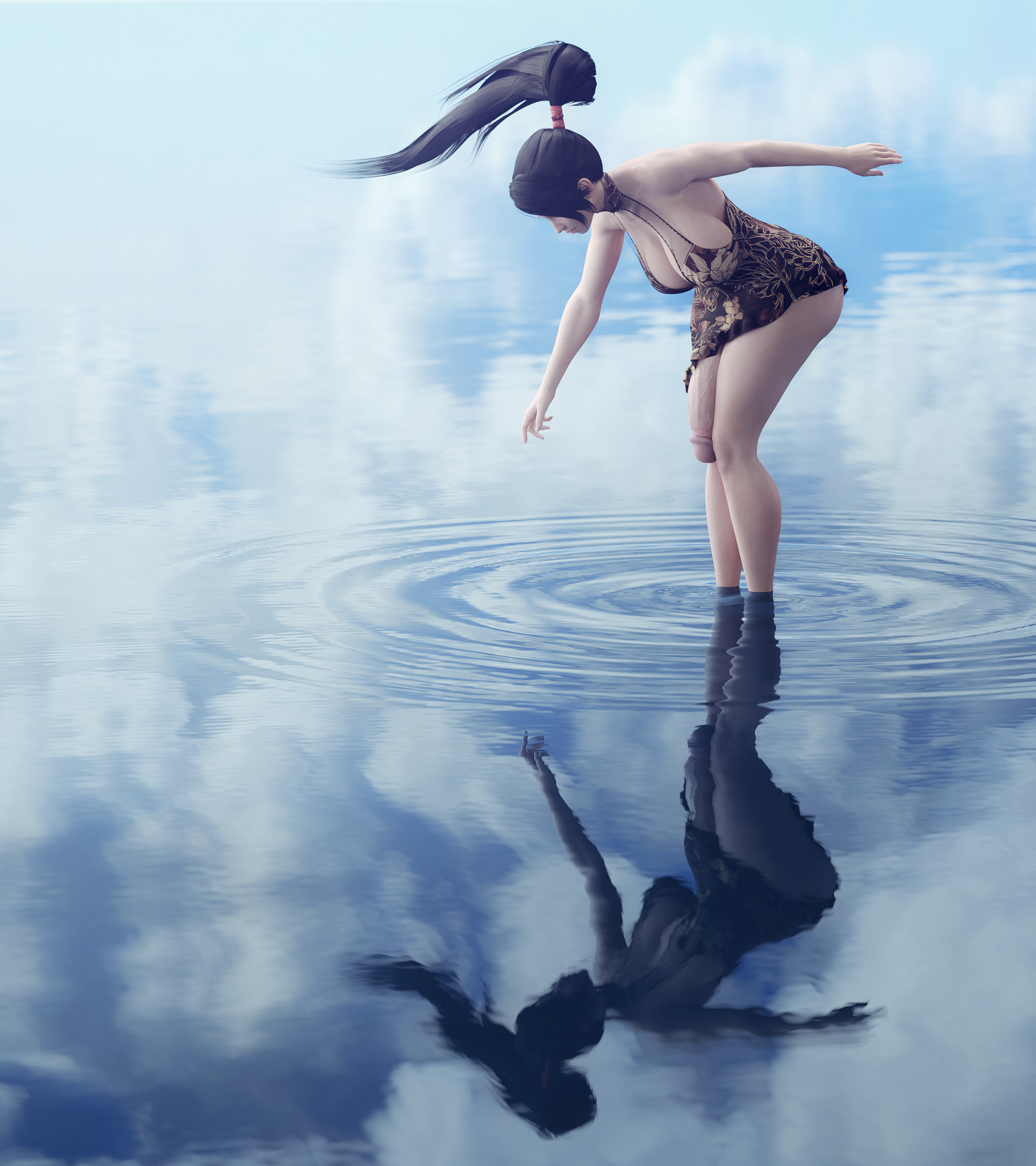 1futa, 3d, big breasts, big penis, breasts, casual exposure, casual nudity, dead or alive, futa only, futanari, ineffective clothing, intersex, large breasts, momiji (ninja gaiden), mostly nude, ninja gaiden, penis, solo, stevencarson, thick thighs, wide hips
