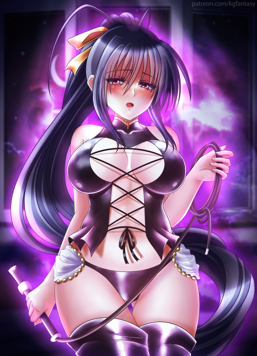 1girls, akeno himejima, alternate version available, eyebrows visible through hair, female, high school dxd, kgfantasy, long hair, ponytail, tied hair