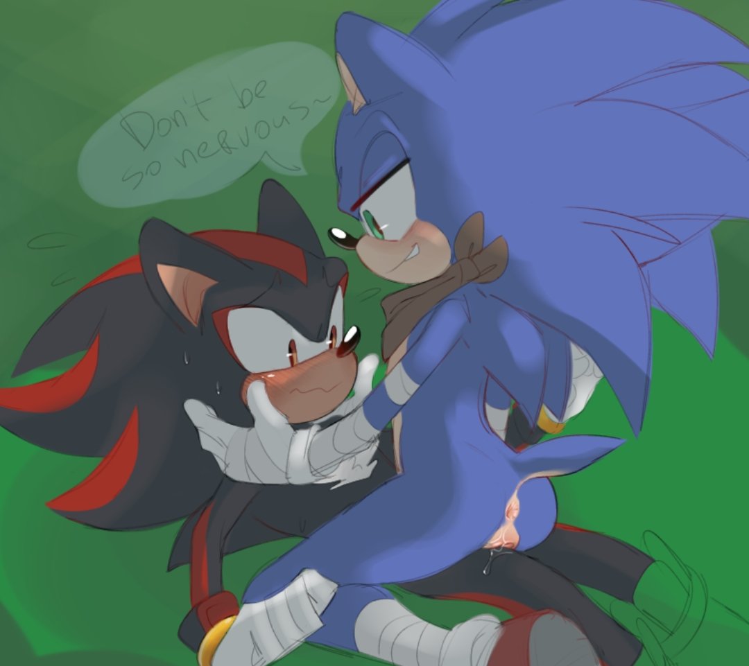 anthro, anthro only, anus, armwear, ass, asshole, bandage, black fur, blue fur, blush, blush lines, blushing, cowgirl position, cuntboy, cuntboy/male, exposed torso, footwear, green eyes, grinding, handwear, hedgehog, imminent sex, intersex, intersex/male, looking at another, looking down, male, mobian (species), multicolored fur, neckwear, no humans, on back, on top, pussy, pussy juice, pussy juice drip, red fur, sex, shadow the hedgehog, sonadow, sonic (boom), sonic (series), sonic boom, sonic the hedgehog, thick thighs, vagina, vaginal sex, white gloves, worried, yaoi
