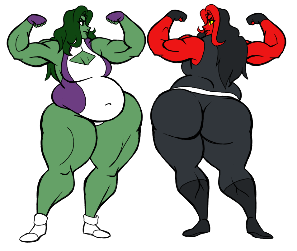 2d 2girls ass bbw big_ass big_belly big_breasts black_hair boots bubble_butt chubby chubby_female cleavage cleavage_cutout clothed fat_ass female female_only fingerless_gloves flexing flexing_bicep flexing_both_biceps fully_clothed glaring gloves green-skinned_female green_skin huge_ass hulk_(series) large_ass legs leotard long_hair marvel marvel_comics multiple_girls muscular muscular_female newstuff4u red-skinned_female red_she-hulk red_skin she-hulk shoes strongfat superheroine thick thick_legs thick_thighs thighs thunder_thighs two_tone_hair white_background wide_hips