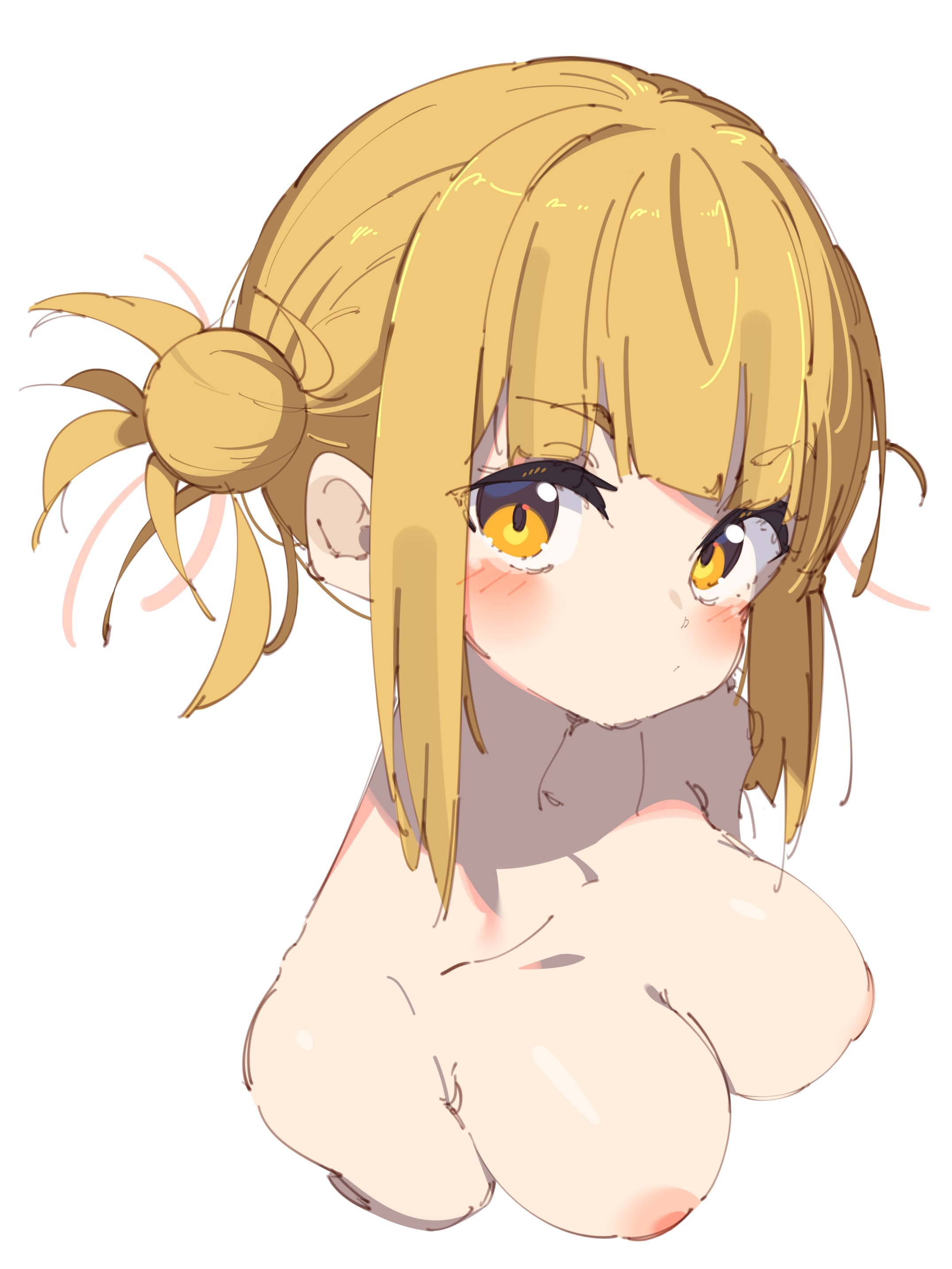 1girls, areolae, blonde hair, blonde-haired female, blush, breasts, bust, female, himiko toga, my hero academia, naked, naked female, nude, nude female, rasusurasu, solo, solo female, toga himiko, yellow eyes