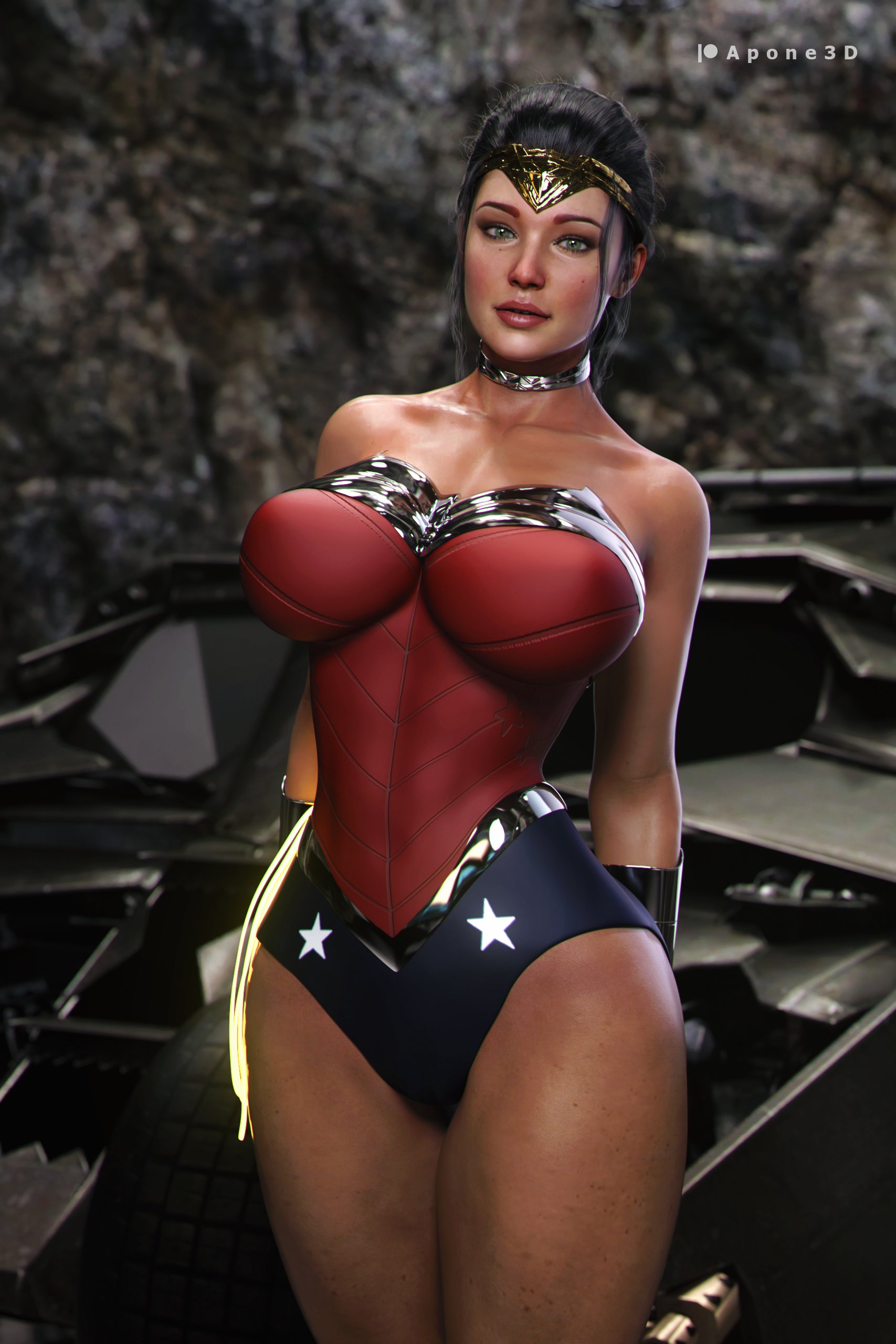 1girls, 3d, absurd res, apone3d, breasts, cleavage, dc, dc comics, diana prince, female, female only, fully clothed, hi res, large breasts, light skin, light-skinned female, looking at viewer, olive skin, solo, wings, wonder woman, wonder woman (series)