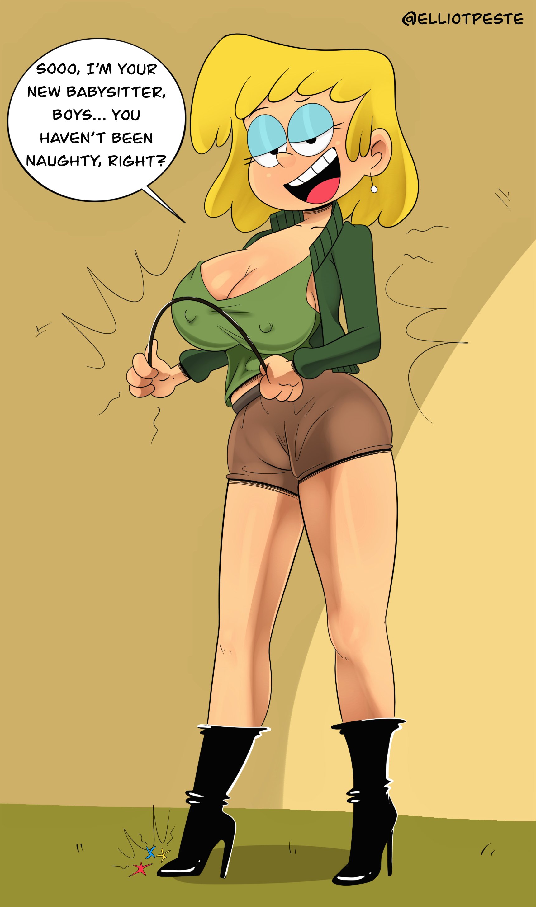 1girls, big breasts, breasts, clothing, elliotpeste, elpeste, female, female only, hyper breasts, lori loud, military uniform, solo female, tagme, text, the loud house, unicorn