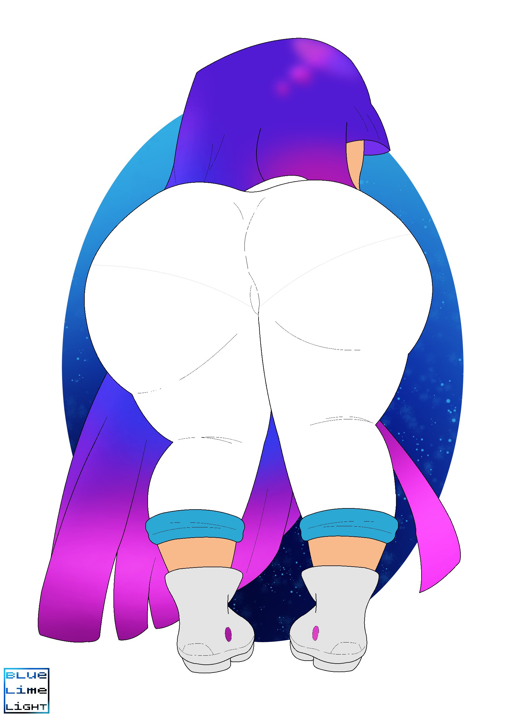 2020, artist logo, artist name, ass, ass focus, bangs, bending forward, bending over, bent over, big ass, big butt, bluelimelight, boots, butt focus, calves, clothed, clothed female, clothes, clothing, faceless, faceless character, faceless female, female, fully clothed, glitch techs, hair, large ass, legs, long hair, looking away, miko kubota, multicolored hair, netflix, nickelodeon, panties visible through clothing, pantylines, plain background, purple hair, simple background, thick, thick ass, thick thighs, thighs, very long hair, white background