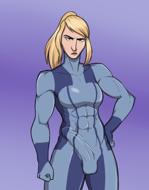 1futa abs big_penis blonde_hair bodysuit clothed clothing erection_under_bodysuit erection_under_clothes fully_clothed futa_only futanari hammertheshark hand_on_hip metroid muscular_futanari nintendo penis_shaped_bulge penis_under_clothes samus_aran solo solo_futa