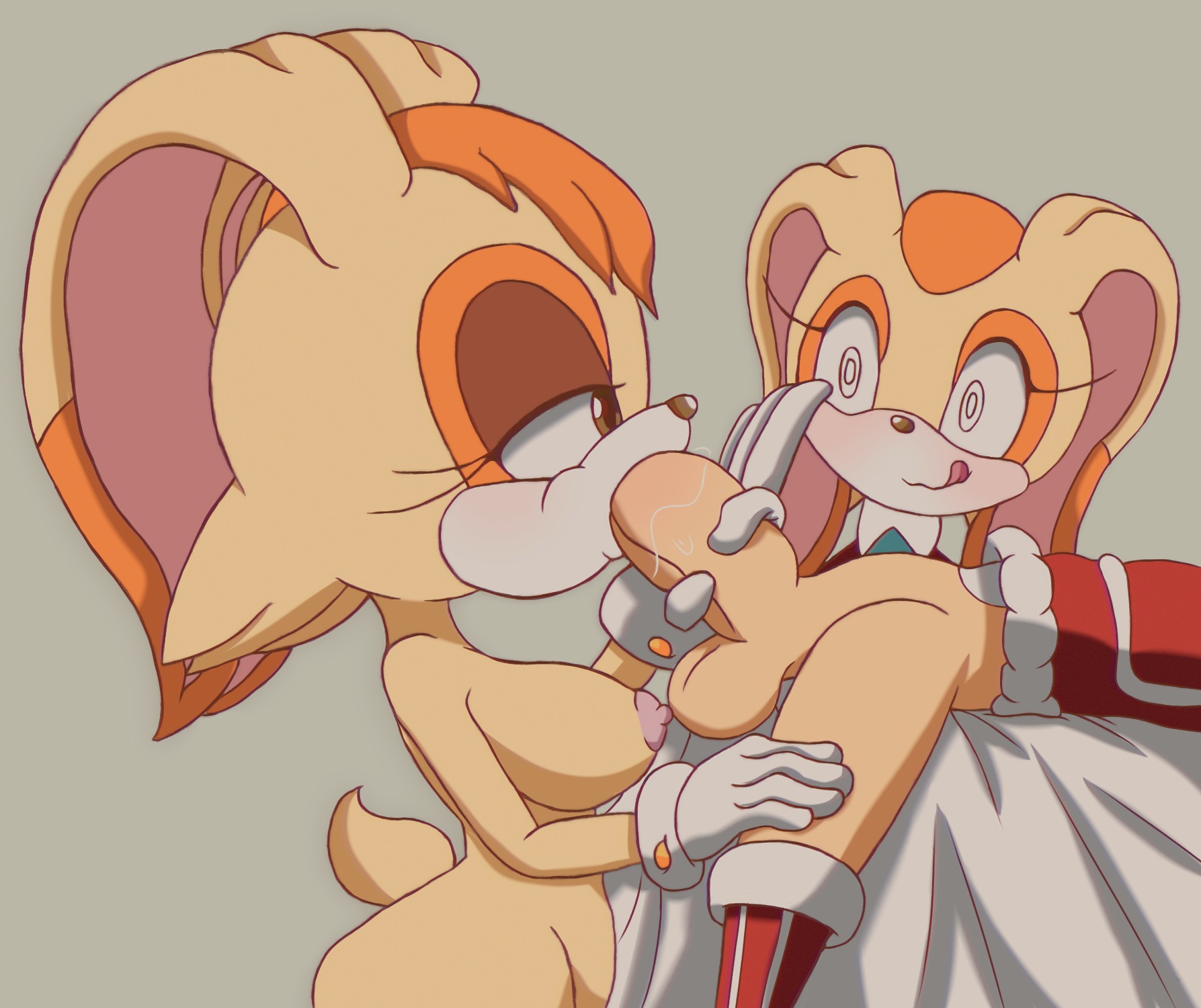 anoningen, blowjob, choco the rabbit, cream the rabbit, female, mobian (species), oc, sega, sonic (series), sonic the hedgehog (series), vanilla the rabbit