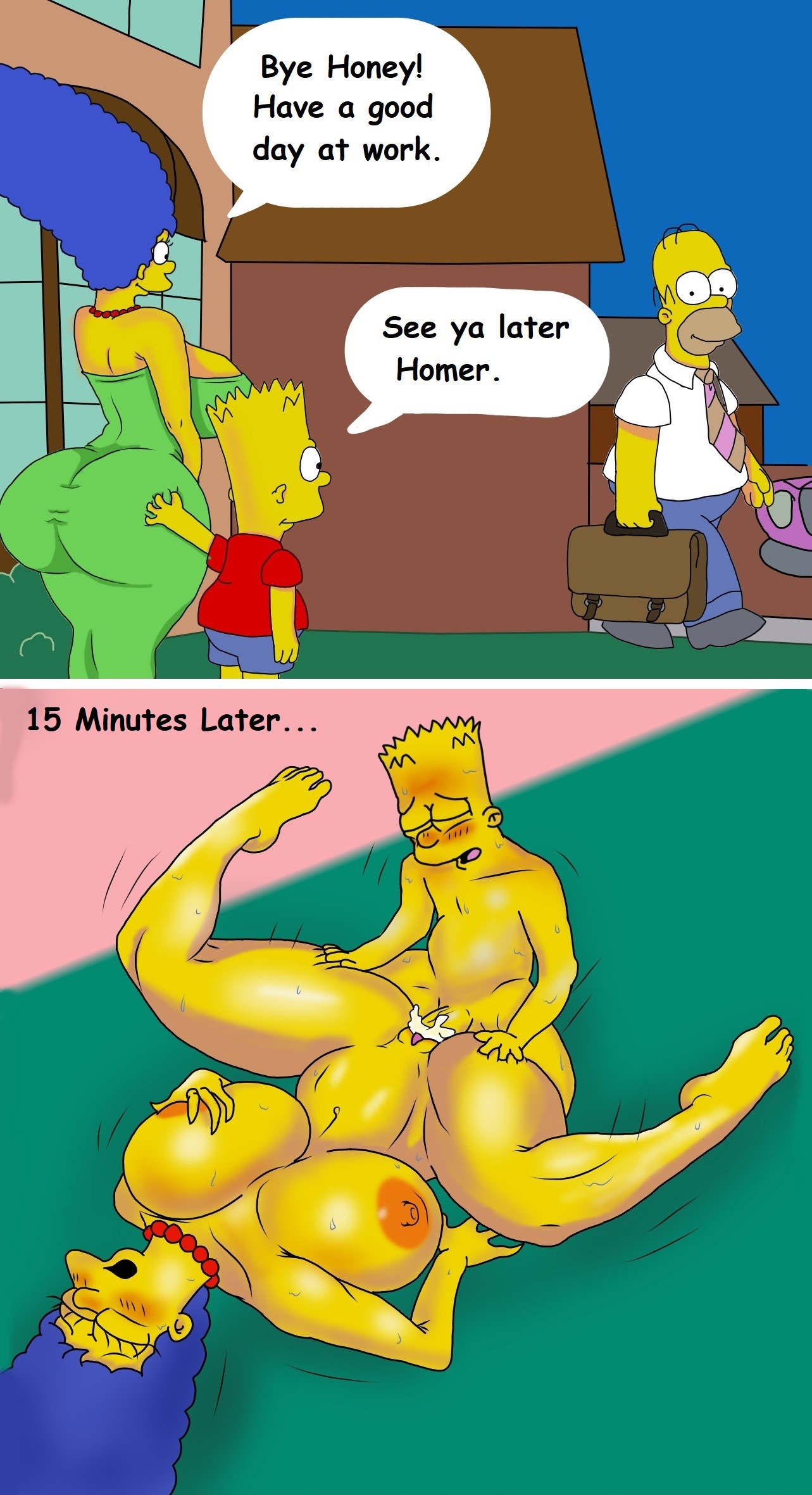 1boy, 1girls, ass, bart simpson, big ass, big breasts, breasts, cheating, creampie, cum, female, homer simpson, incest, large breasts, male, marge simpson, milf, mother and son, nude, penetration, pussy, the simpsons, thick thighs
