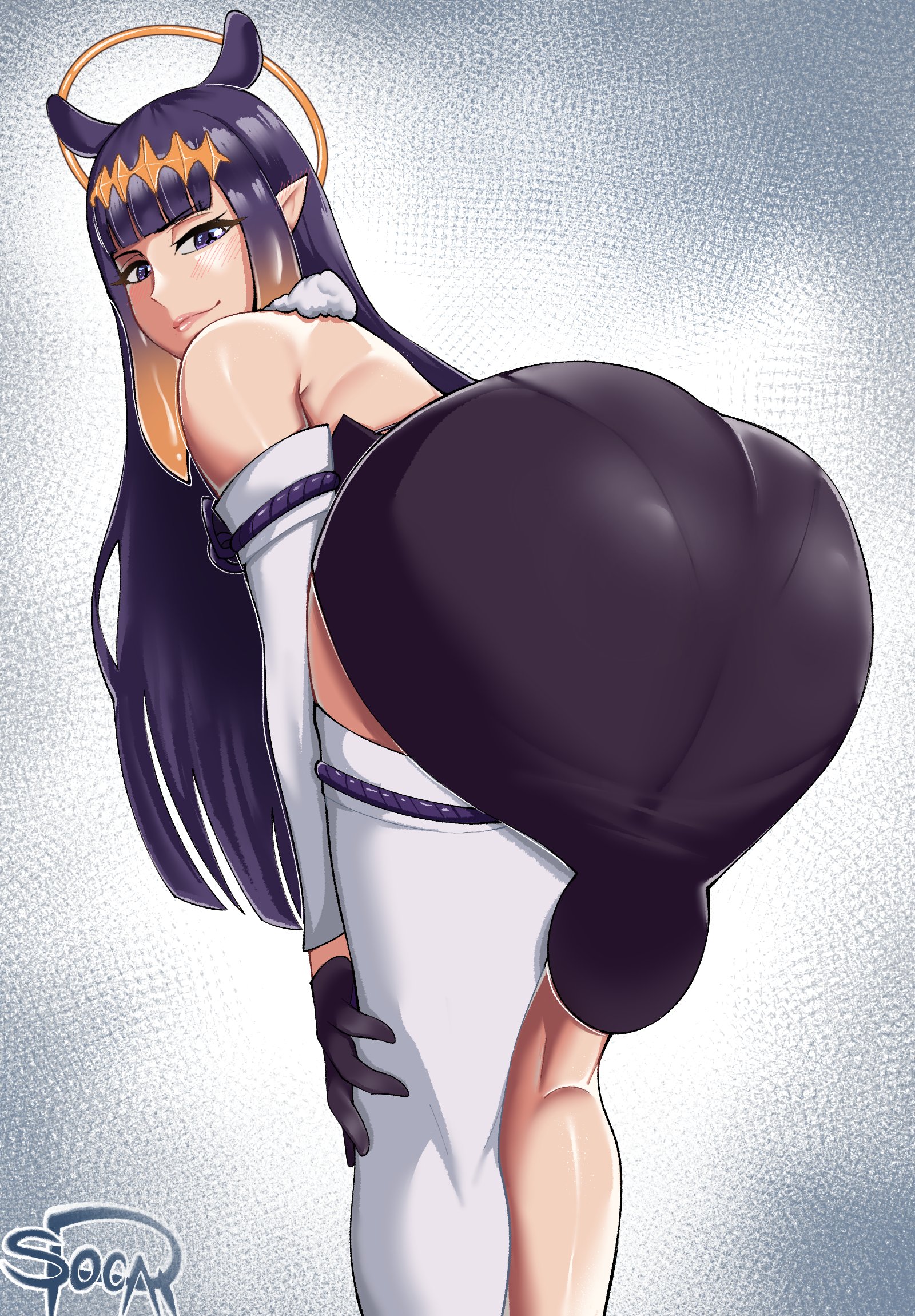 1girls, 2022, absurd res, alternate version available, ass, ass focus, ass grab, ass shot, back, back view, backless outfit, big ass, bubble ass, bubble butt, clothed, clothed female, female, female only, hi res, hololive, hololive english, hololive myth, huge ass, leaning forward, long hair, looking at viewer, looking back, lord socar, naughty face, ninomae ina'nis, pantylines, png, pointy ears, presenting hindquarters, purple eyes, purple hair, showing off, simple background, smile, suggestive look, tight clothing, two-tone hair, virtual youtuber