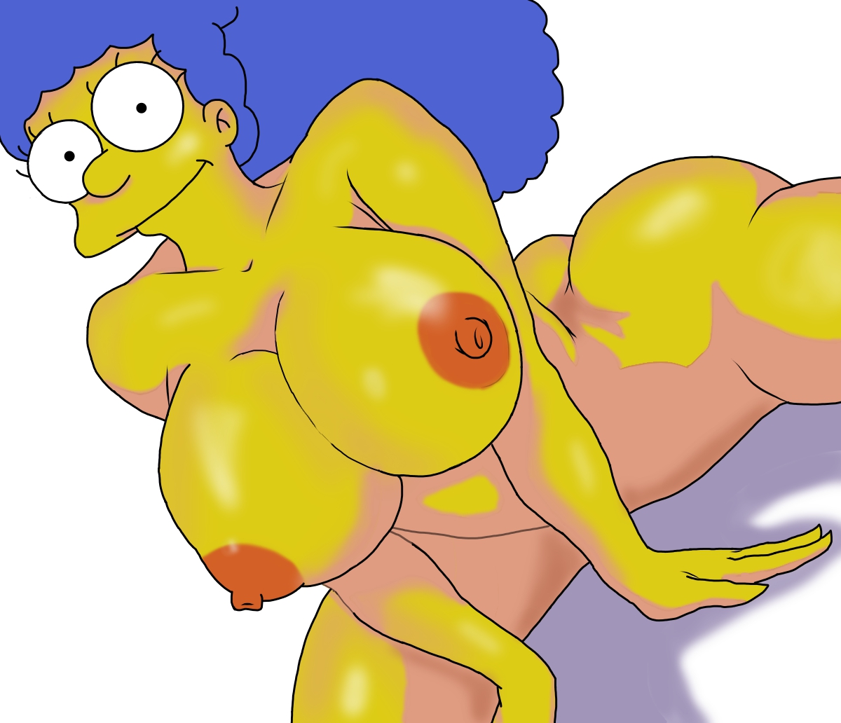 alternate breast size, ass, big ass, big breasts, blue hair, breasts, dutch angle, female, marge simpson, milf, solo, the simpsons