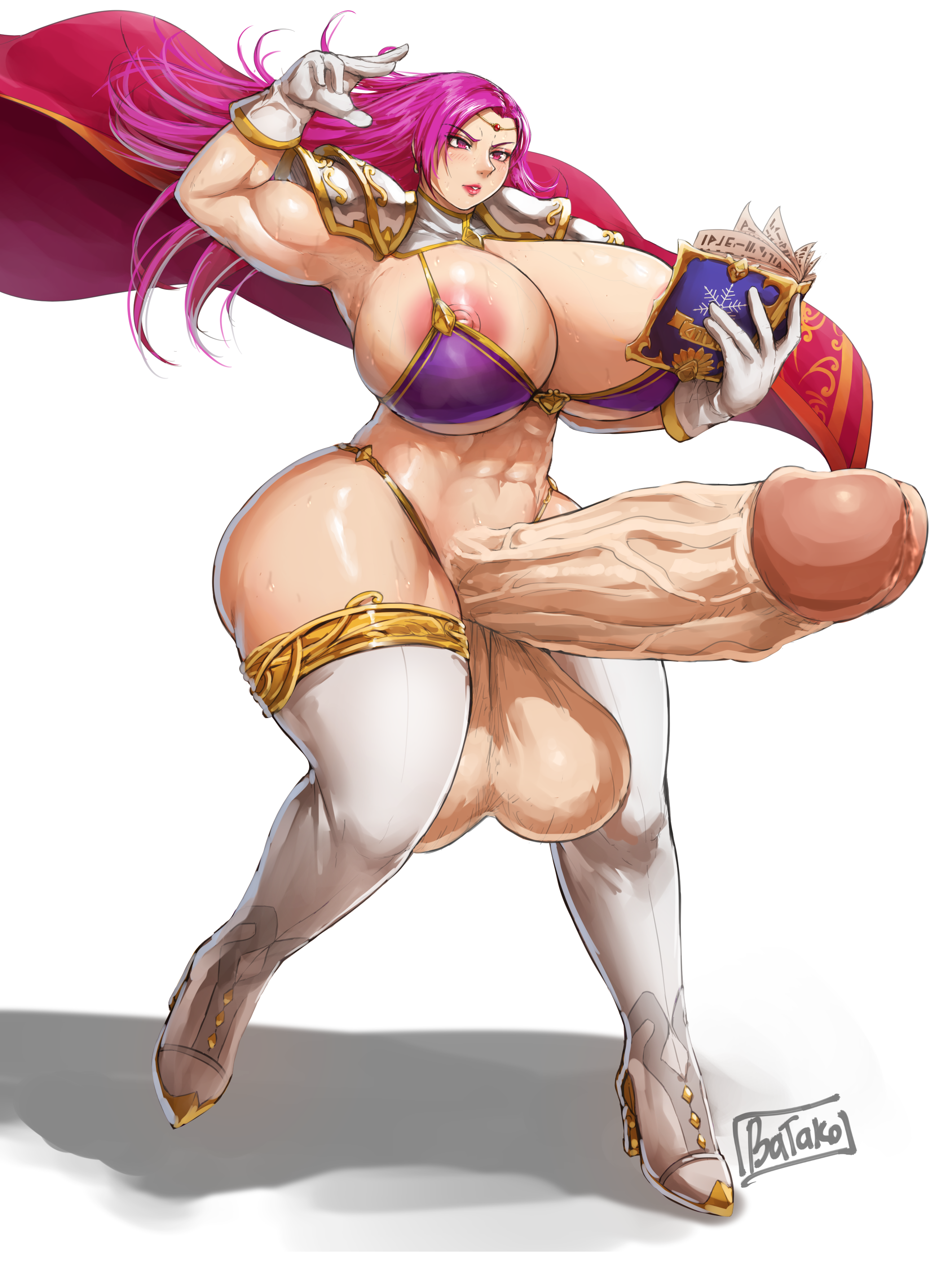1futa, areolae, balls, batako, book, breasts, brunnya (fire emblem), cape, commissioner upload, erection, fire emblem, fire emblem: the binding blade, futa only, futanari, huge balls, huge breasts, huge cock, human, hyper, hyper balls, hyper penis, intersex, light skin, light-skinned futa, muscular, muscular futa, nipple slip, nipples, nude, penis, purple hair, sagging balls, shoulder pads, solo, solo futa, standing, veiny penis