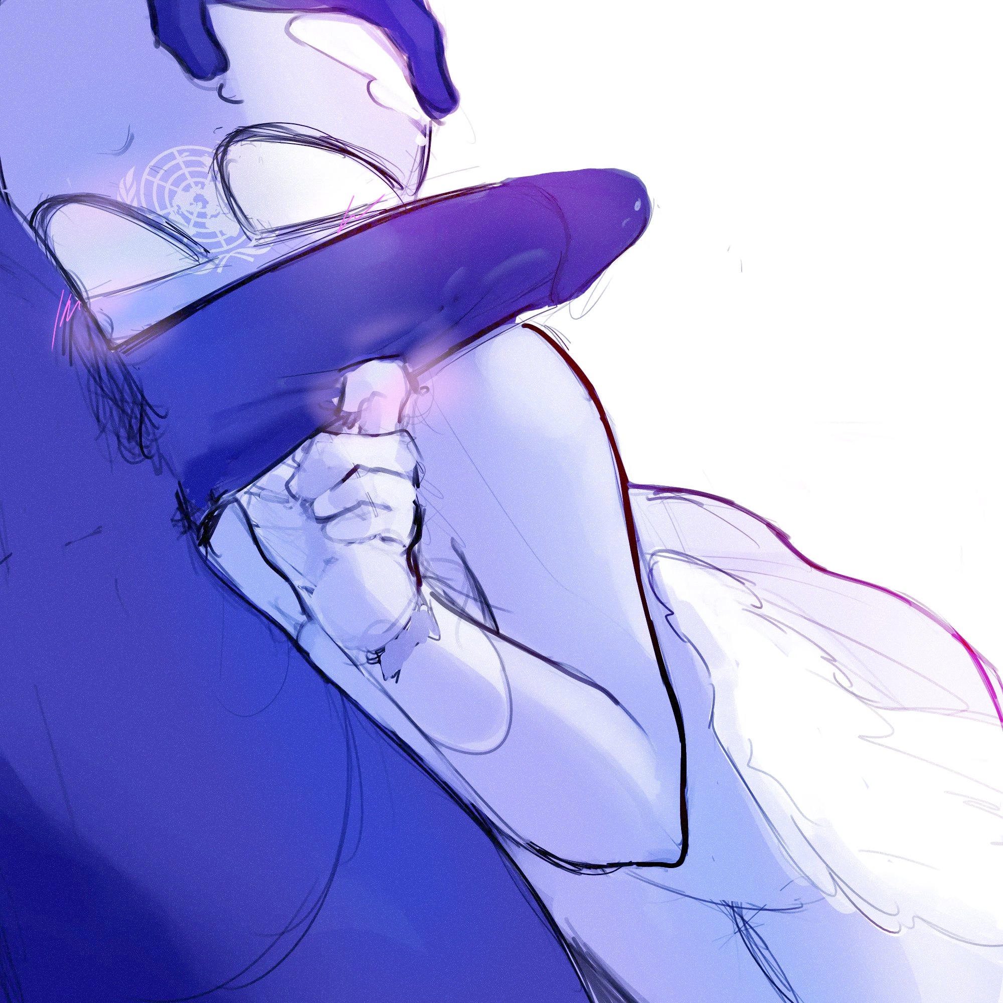 1boy, 1girls, blowjob, countryhumans, countryhumans girl, dark skin, dark-skinned male, female, gloves, male, nato (countryhumans), oceanic pallete, penis, straight, united nations (countryhumans)