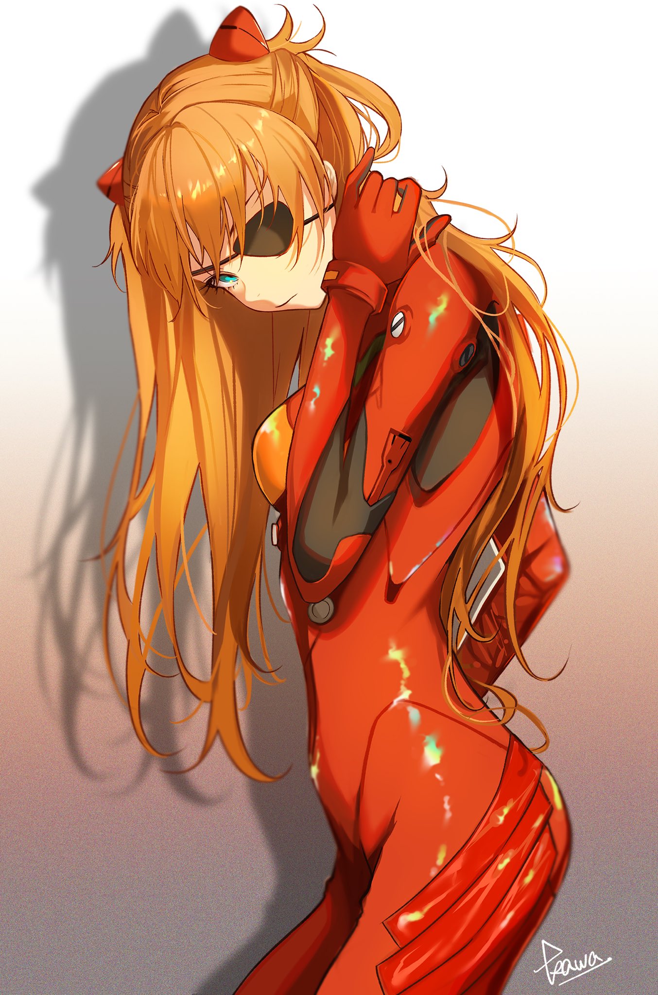  kawausoman , 1girls, asuka langley sohryu, bodysuit, breasts, clothing, eyepatch, female, human, light skin, light-skinned female, long hair, neon genesis evangelion, orange hair, pilot suit, plugsuit, rebuild of evangelion, tagme (artist), thick, tight clothes, tight clothing, tight fit