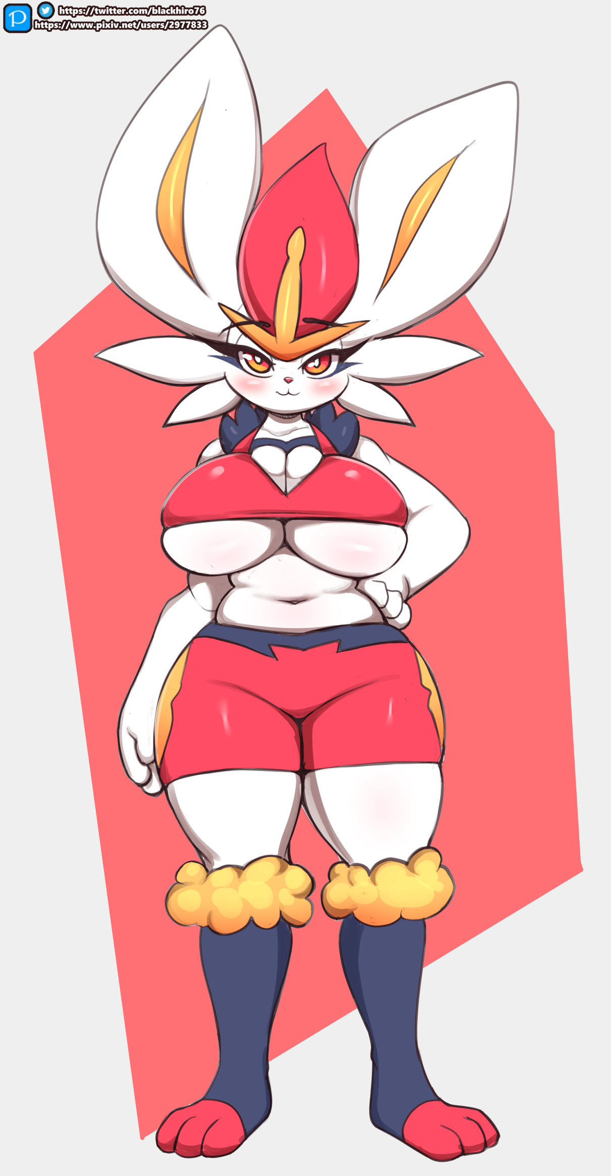 big breasts, blackhiro76, breasts, cinderace, female, pokémon (species), pokemon, pokemon (species), tagme, thick thighs