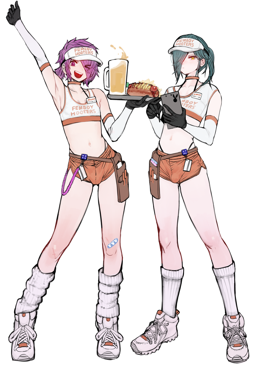 2boys 2n5 armpits arms_up bulge femboy femboy_hooters iriya-kun male male_only mikel-kun multiple_boys original short_shorts shorts
