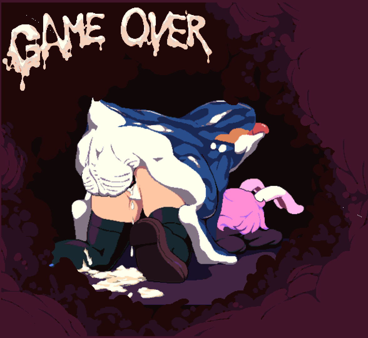 1boy, 1girls, 2d, 2d animation, animal ears, animal penis, animated, anthro, ass, ass up, balls, balls clench, ballsack, beast, bunny ears, censored, clothed, clothed sex, cum, cum in pussy, cum inside, defeated, female, feral, frog, frog monster, game cg, game over, gif, male, male/female, panties, panties aside, penis, pixel animation, pixel art, purple hair, pussy, rape, reisen udongein inaba, shoes, tagme, takorin, teratophilia, testicles, testicles clench, thighhighs, touhou, udonge in interspecies cave, underwear, vaginal penetration, vaginal sex, zoophilia