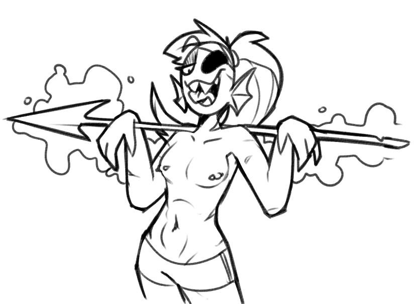 1girls 2d female female_only humanoid nipple_piercing nipples pixylbyte small_breasts solo spear tagme topless undertale undertale_(series) underwear undyne