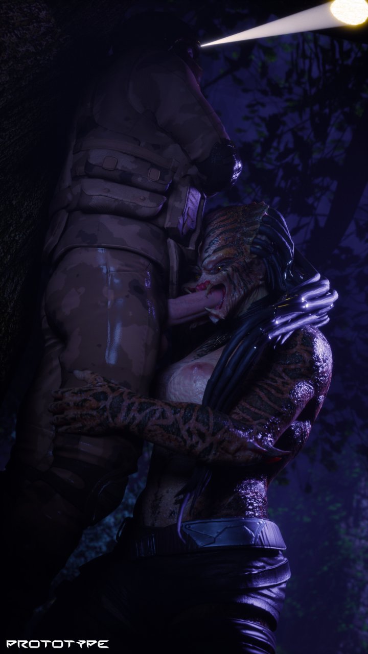 1girls, 3d, alien, alien girl, assertive female, female, female yautja, femsub, human, human penetrating, interspecies, larger female smaller male, light skin, light-skinned male, male, mandibles, military, military uniform, muscular, muscular female, oral, penis, predator (franchise), predator hunting grounds, prototype (artist), small dom big sub, straight, tagme, yautja