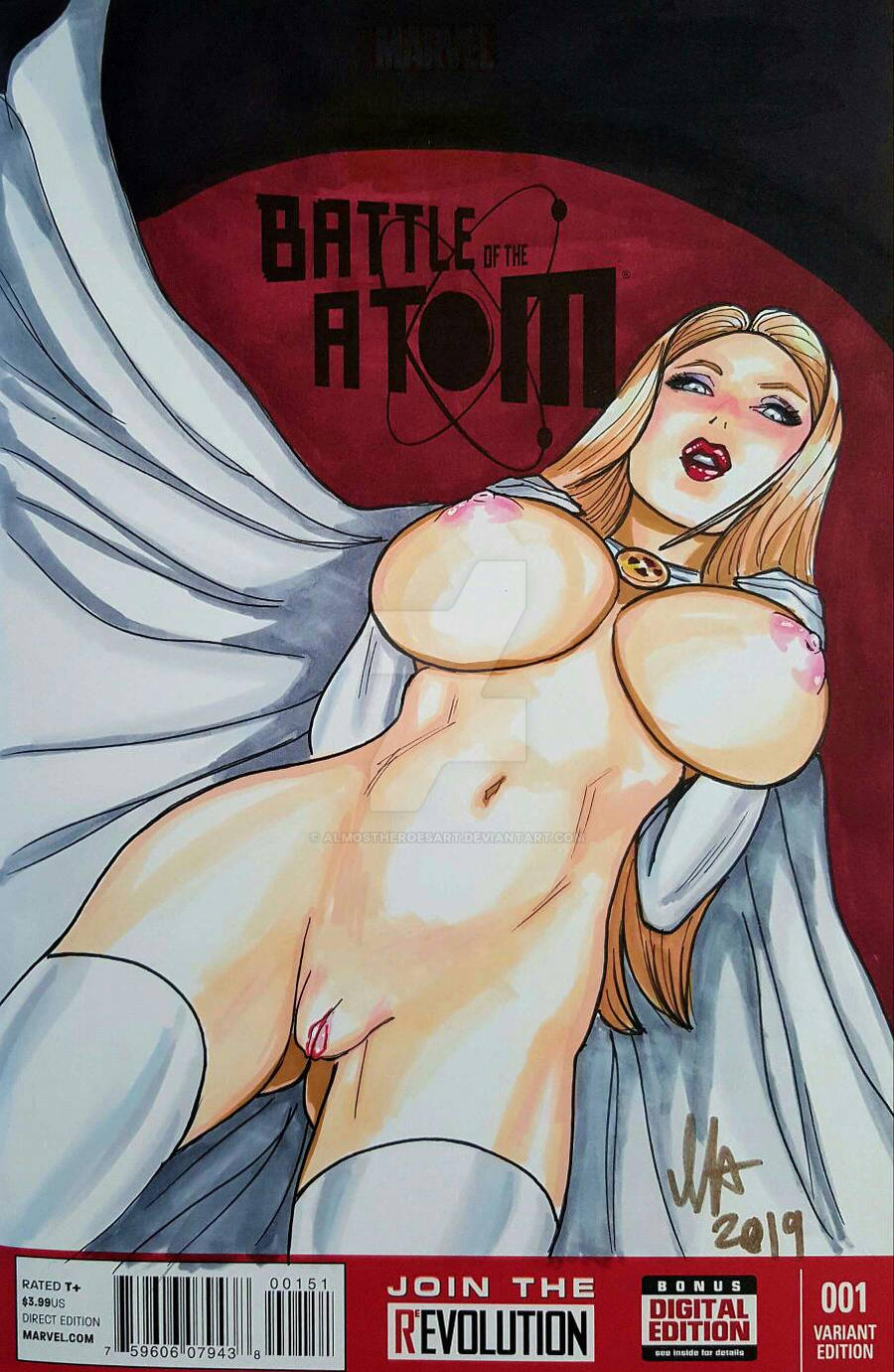 almostheroesart blonde_female blonde_hair breasts emma_frost hellfire_club huge_breasts looking_at_viewer looking_down marvel marvel_comics nude nude_female pussy shaved_pussy vagina white_queen x-men