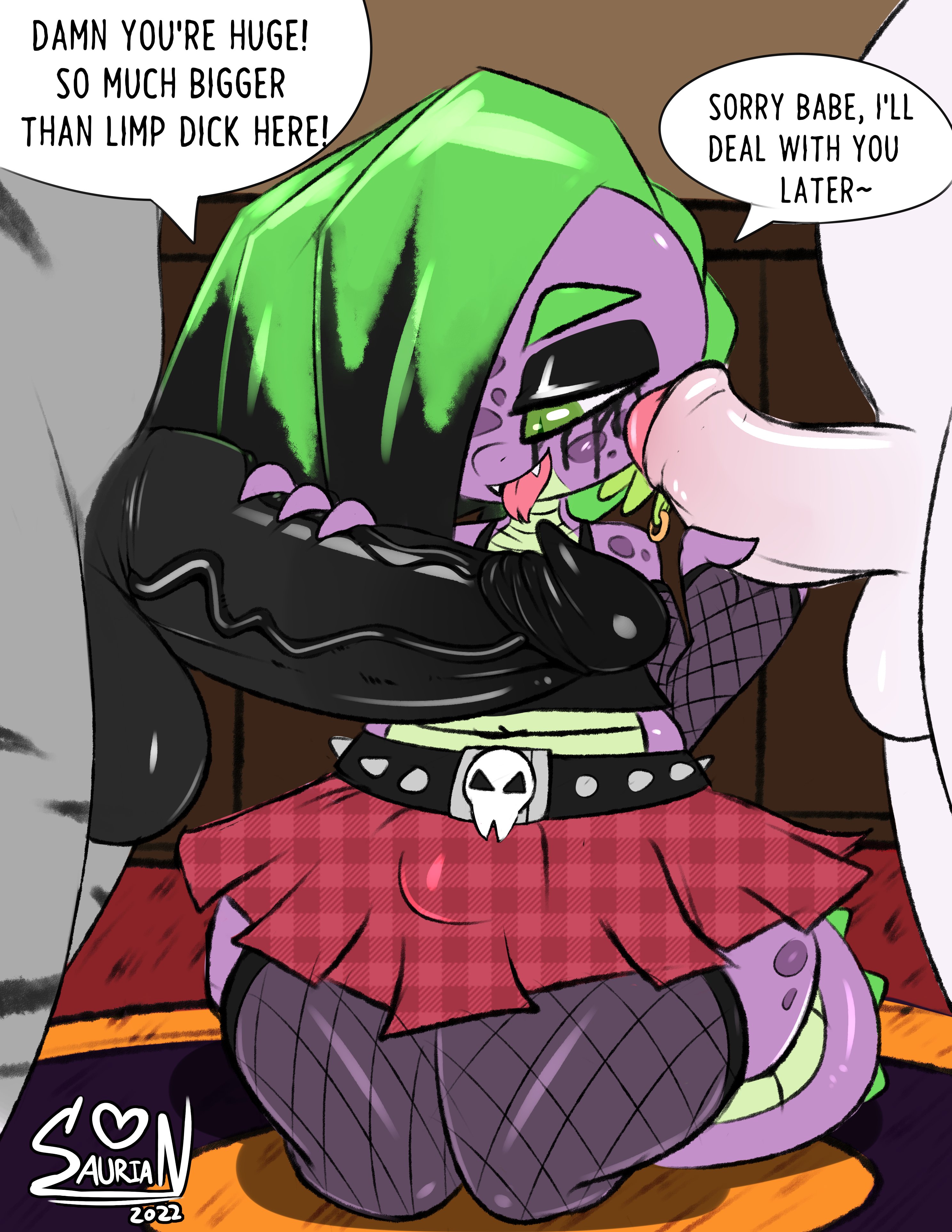 anthro, ass, big ass, bulge, cheating, cucked by femboy, cuckold, femboy, femboysub, friendship is magic, gay, green eyes, green hair, handjob, hasbro, male, male only, mlp, my little pony, netorare, ntr, penis, saurian (artist), size comparison, skirt, small penis humiliation, spike (mlp), spyke (saurian), stockings, text, text bubble, thick thighs, wide hips