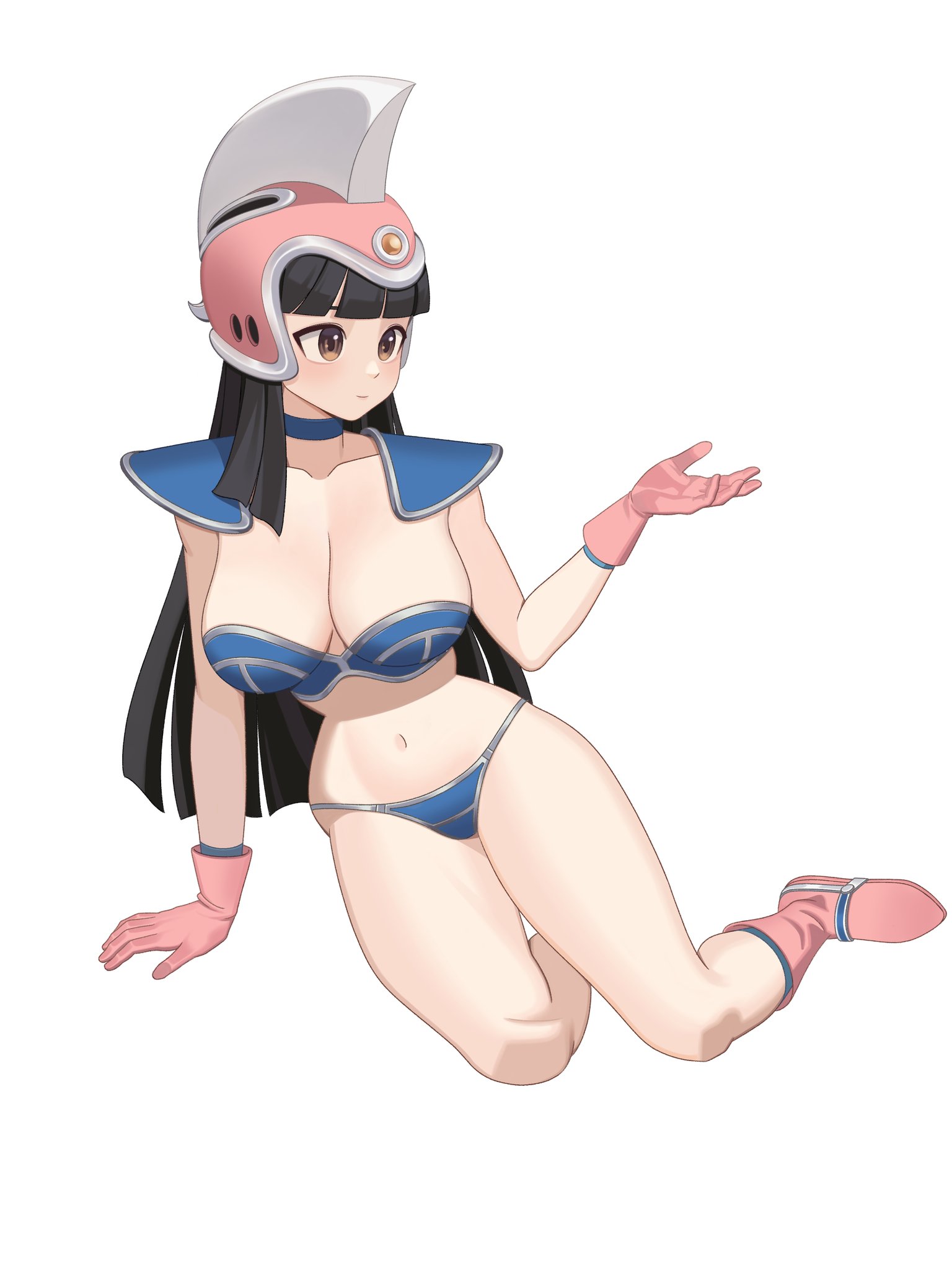 bikini, black hair, boots, breasts, brown eyes, chichi, chichi's armor, chichi's helmet, dragon ball, dragon ball z, female, female only, gloves, helmet, hochihochiha, hourglass figure, large breasts, long hair, milf, shoulder armor, voluptuous