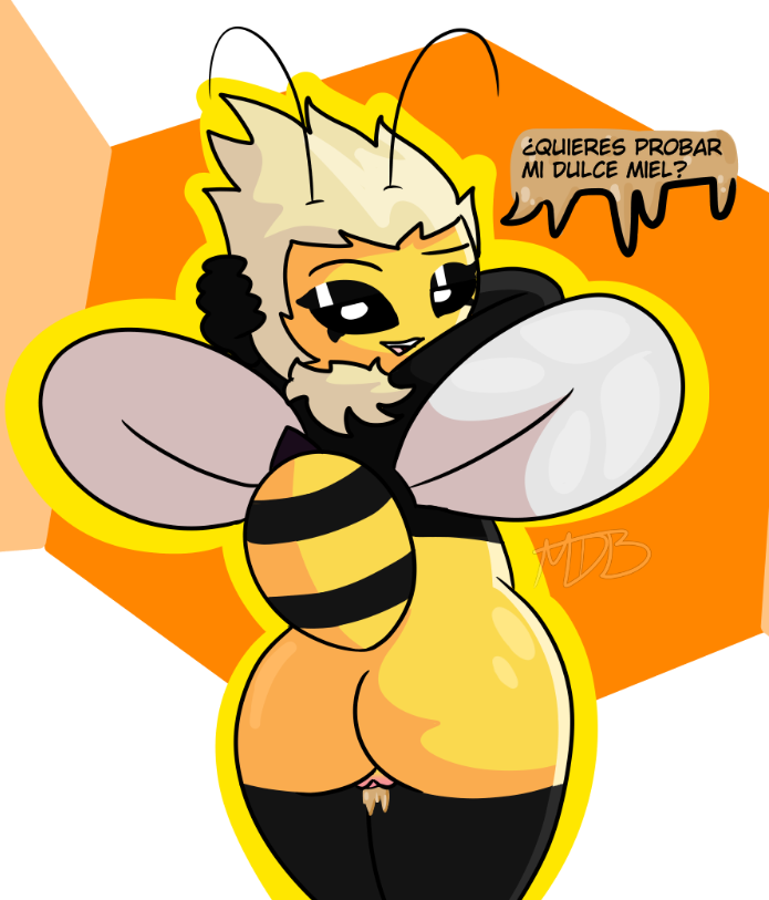 antennae anthro anthro_only anthrofied arthropod arthropod_humanoid bee big_butt butt female female_only hair hymenopteran hymenopteran_humanoid insect lilith_(mrdannyboy) looking_at_viewer looking_back mrdannyboy solo solo_female solo_focus spanish_text stinger tagme white_hair wide_hips wings