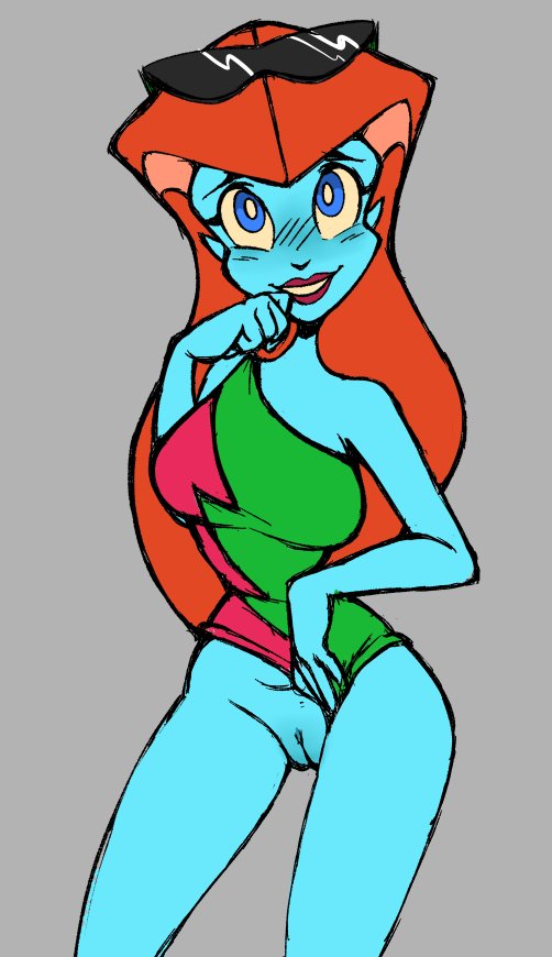 2d alien alien_girl blue-skinned_female blue_skin buzz_lightyear_of_star_command chipposter disney mira_nova pixar pussy revealing_pussy swimsuit