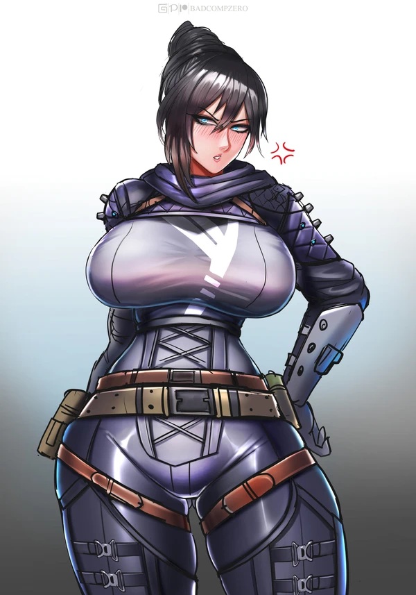 1girls, 2d, angry face, apex legends, ass, ass expansion, badcompzero, big ass, big breasts, blush, blushing at viewer, body transformation, bottom heavy, breast expansion, breast growth, breast growth (enlargement), breasts, bubble ass, bubble butt, female, figure transformation, gigantic ass, growth, hourglass figure, huge breasts, looking at viewer, massive ass, massive breasts, massive thighs, outgrowing clothes, simple background, stretched clothing, thick, thick ass, thick hips, thick legs, thick thighs, thigh expansion, tight clothes, tight clothing, tight fit, transformation, wraith (apex legends)