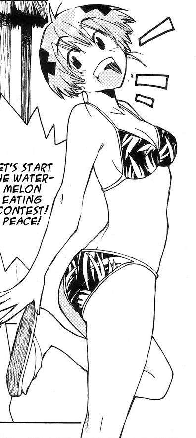 ass bakadere bikini bra curvy_body curvy_figure curvy_hips feet hair_ornament kenkou_zenrakei_suieibu_umishou manga ninagawa_amuro official_art smile standing_on_one_leg swimsuit teenage teenage_girl teenager thong thong_bikini thong_swimsuit x_hair_ornament