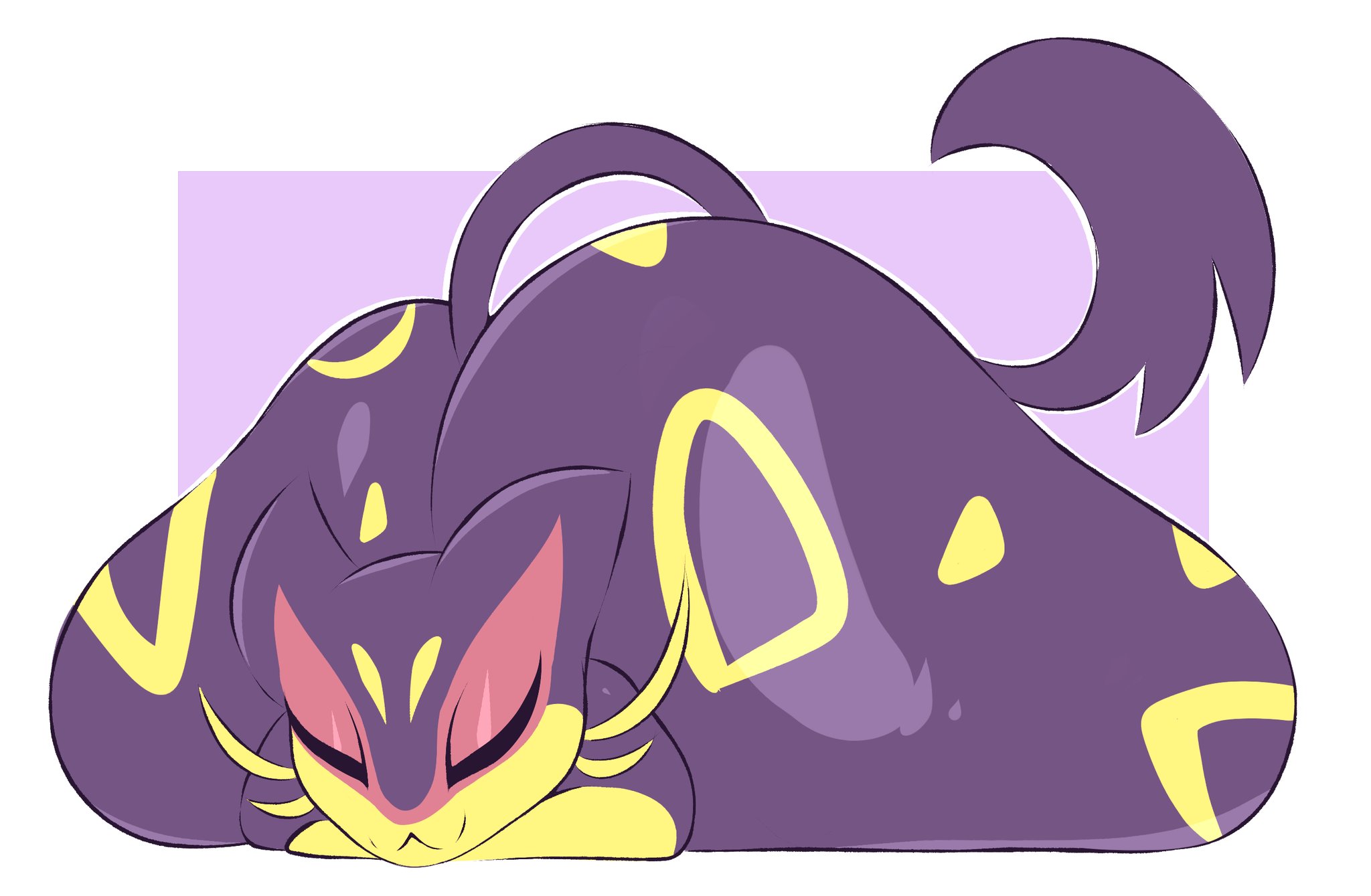 :3, ambiguous gender, arizonathevixen, ass, big ass, bubble ass, bubble butt, cat, domestic cat, fat ass, feline, furry, furry only, huge ass, hyper, hyper ass, liepard, lying, lying down, lying on floor, lying on ground, lying on stomach, naked, no humans, nude, pokemon, pokemon (species), pokemon bw, pokemon species, purple body, relaxed, relaxed expression, relaxing, simple background, tagme, tail, white border