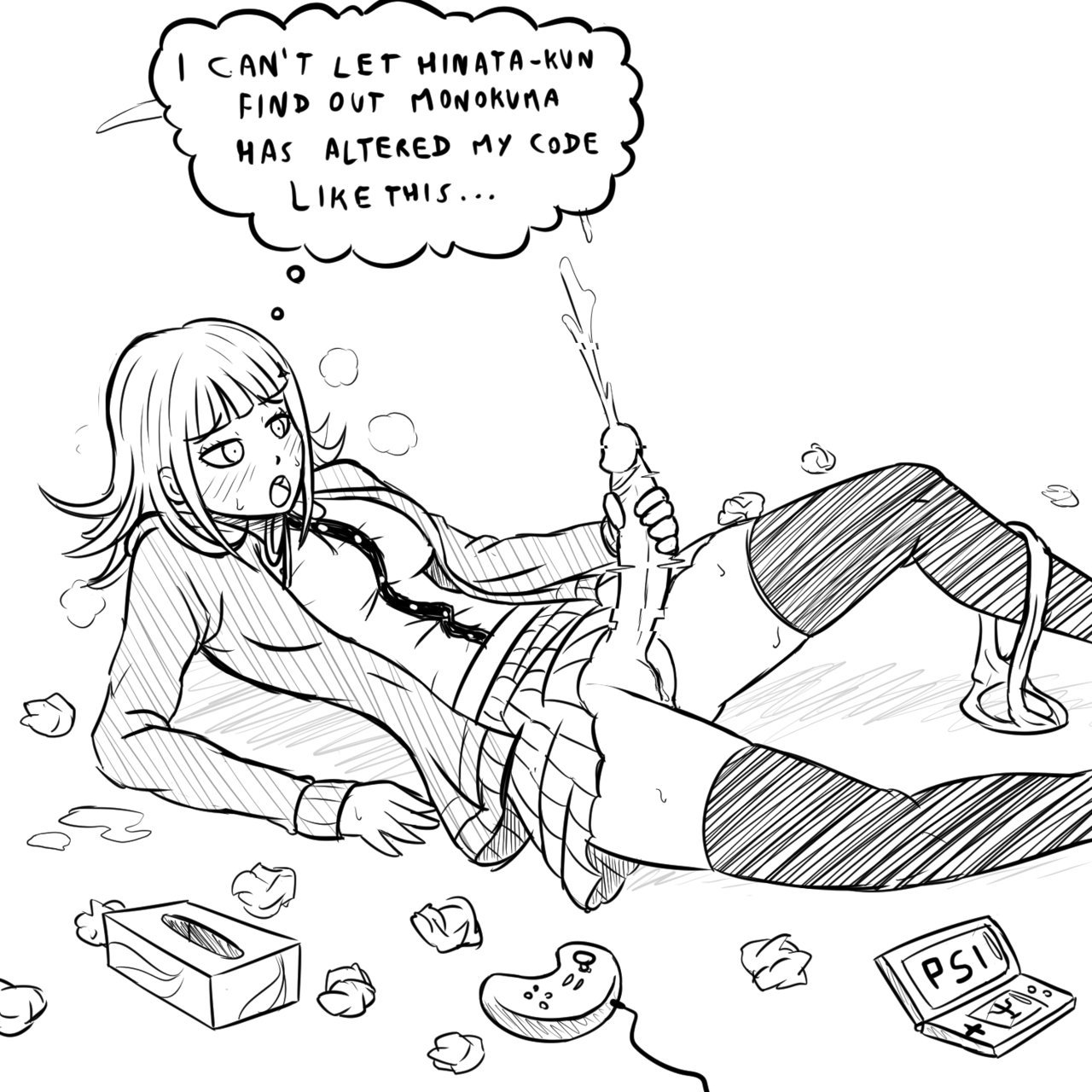 1futa, ahe gao, big penis, bottomless, breasts, clothed, clothing, cum, danganronpa, danganronpa 2: goodbye despair, ejaculation, english text, erection, futa only, futa sans balls, futanari, human, intersex, large breasts, large penis, masturbation, mostly clothed, nanami chiaki, on back, orgasm, panties down, penis, psi stuff, pussy, smooth skin, solo, super danganronpa 2, text, thighhighs