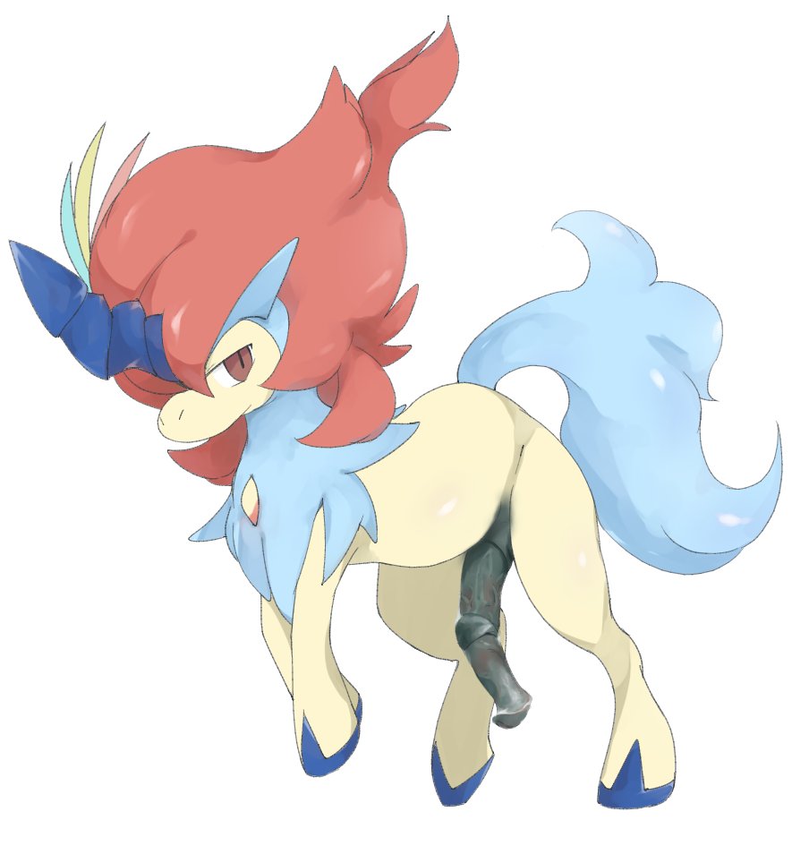 animal_genitalia animal_penis equine_penis fur genitals hair horn keldeo keldeo_(resolute_form) legendary_pokemon looking_at_viewer male nintendo penis pokémon_(species) pokemon pokemon_(species) red_eyes red_hair solo umixign video_games