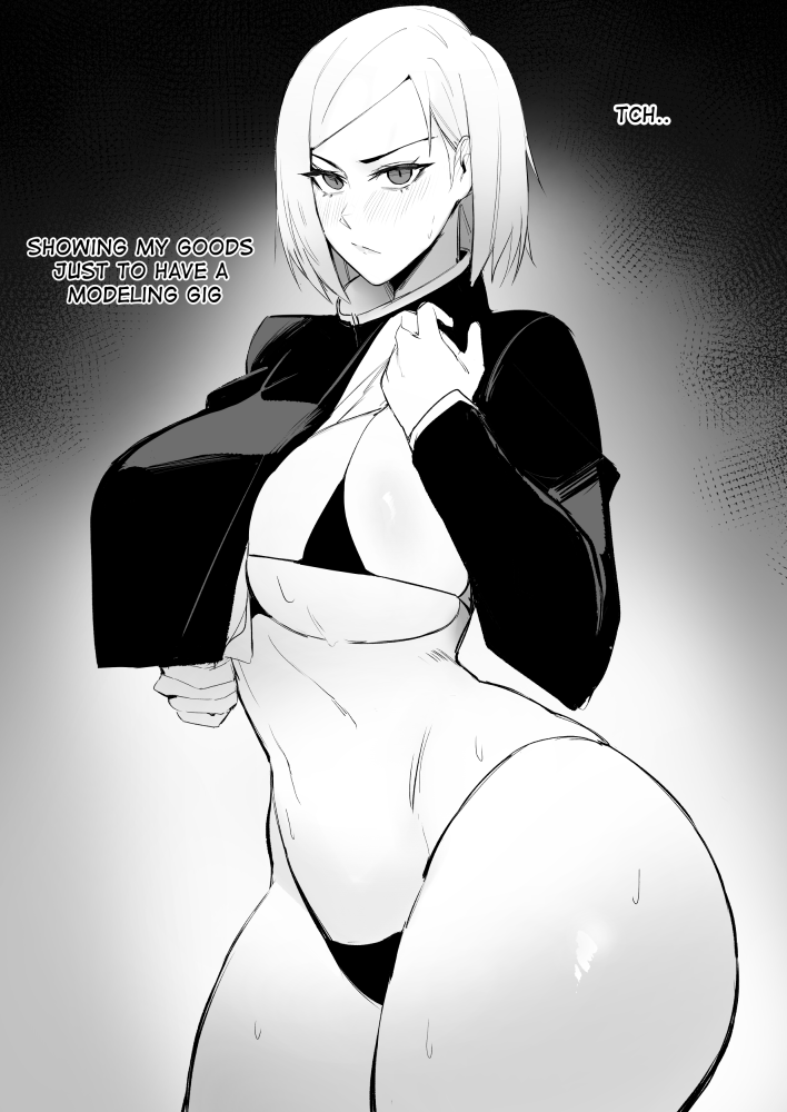 1girls 2022 big_breasts bikini blush breasts comic curvy embarrassed english_text female female_focus female_only greyscale hourglass_figure huge_breasts jujutsu_kaisen kisou kugisaki_nobara large_breasts modeling monochrome reluctant revealing_clothes short_hair skimpy solo solo_female swimsuit thick_thighs thin_waist wide_hips