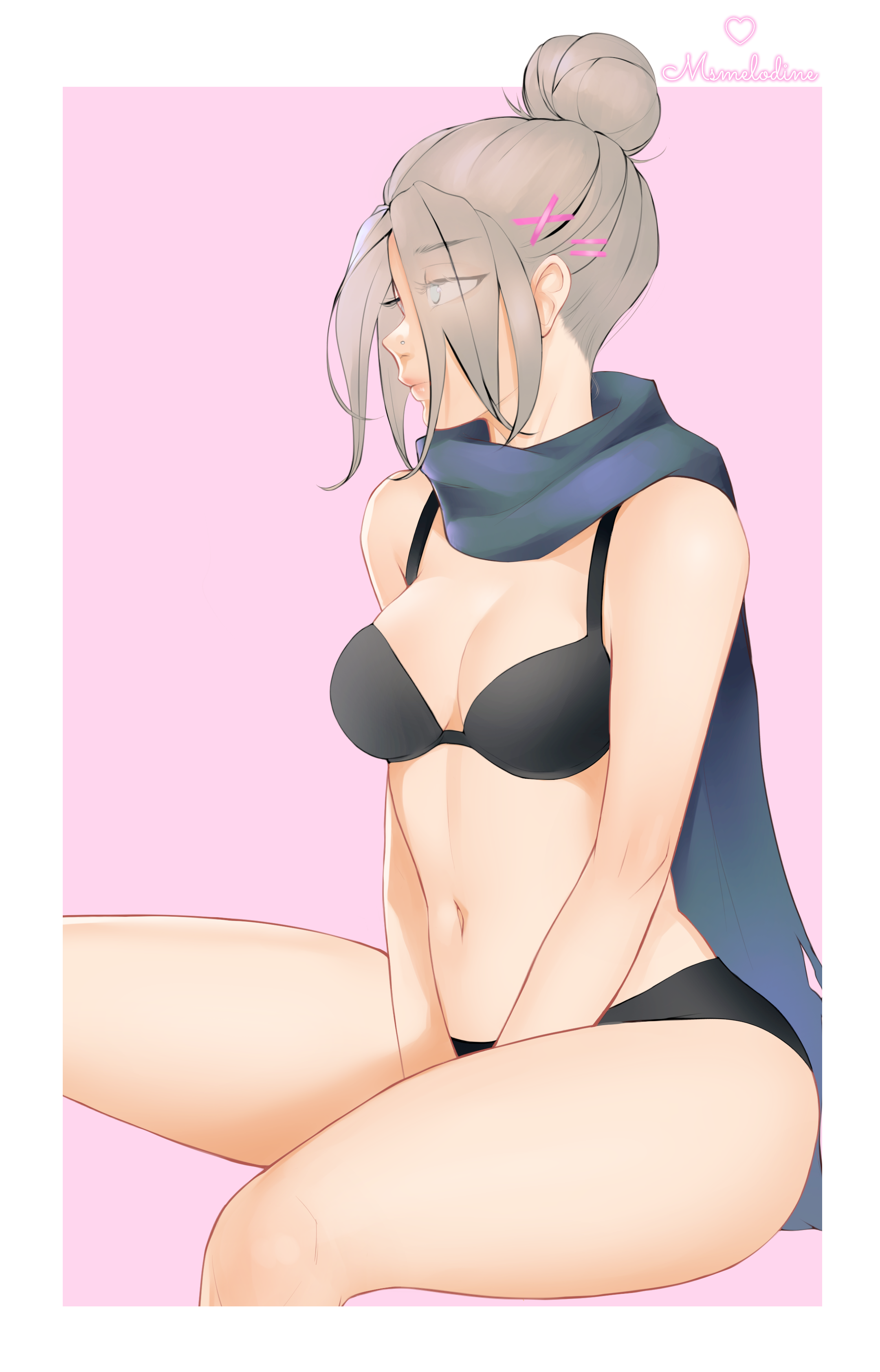 2d, apex legends, bikini, blonde hair, blue eyes, bra, cape, nose piercing, pink hairband, thighs, wraith (apex legends)