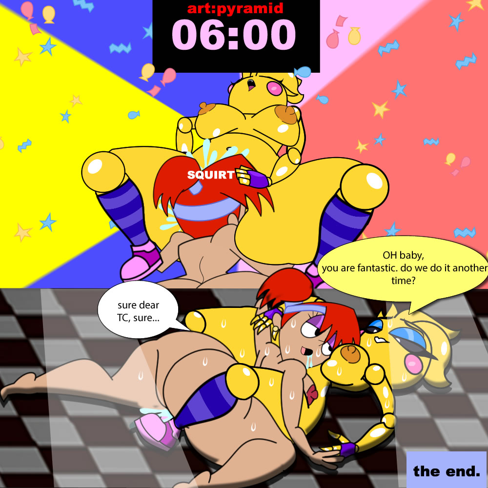 2girls, after cunnilingus, comic, cunnilingus, dexter's laboratory, dexter's mom, dialogue, female, five nights at freddy's, human, licking pussy, lying on floor, lying on partner, multiple females, multiple girls, orgasm, pussy, pussy juice, pussy juice on face, pyramid (artist), sweatdrop, tagme, toy chica (eroticphobia), toy chica (fnaf), yuri