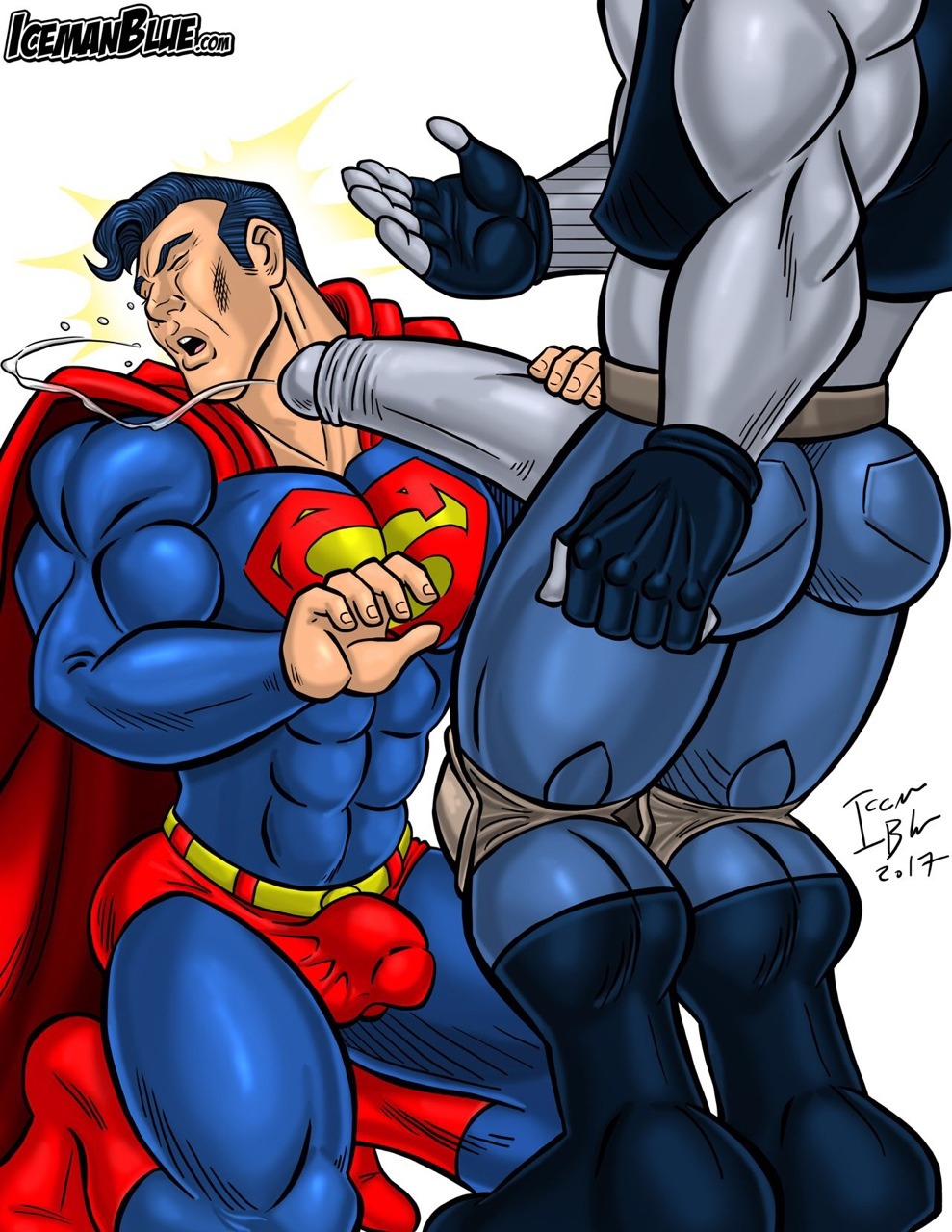 2boys abs big_penis clark_kent dc dc_comics gay icemanblue lobo_(dc) male male_focus male_only muscular muscular_male slap superman tagme yaoi