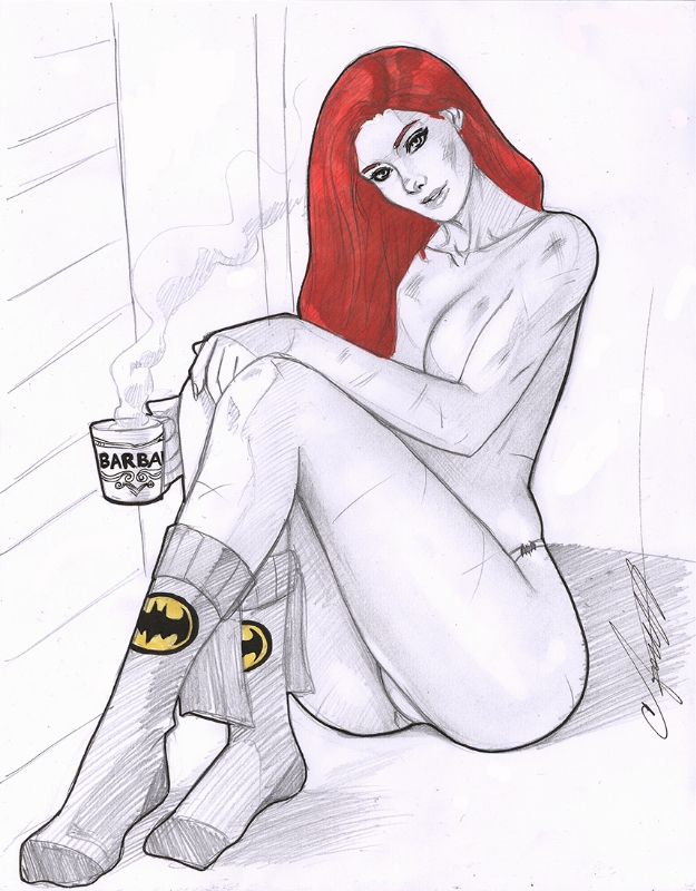 1girls barbara_gordon batman_(series) chris_foulkes curvaceous curvy curvy_body curvy_female curvy_figure dc dc_comics female female_only hourglass_figure knee_socks kneehighs kneesocks light-skinned_female light_skin pattern_socks red_hair socks solo solo_female tagme voluptuous white_socks