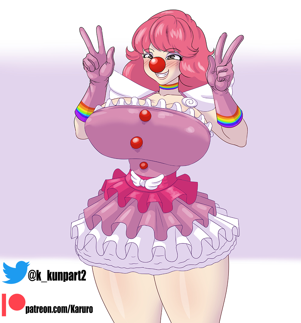 big breasts, breasts, clown, clown girl, clussy, female, female only, geiru toneido, gyakuten saiban, huge breasts, karuro-kun, peace sign, thick thighs