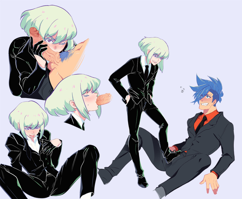 2boys domination femboy femboydom feminine_male galo_thymos gay kukumomo lio_fotia male male_only powerbottom promare suit_and_tie tagme tuxedo uncensored yaoi