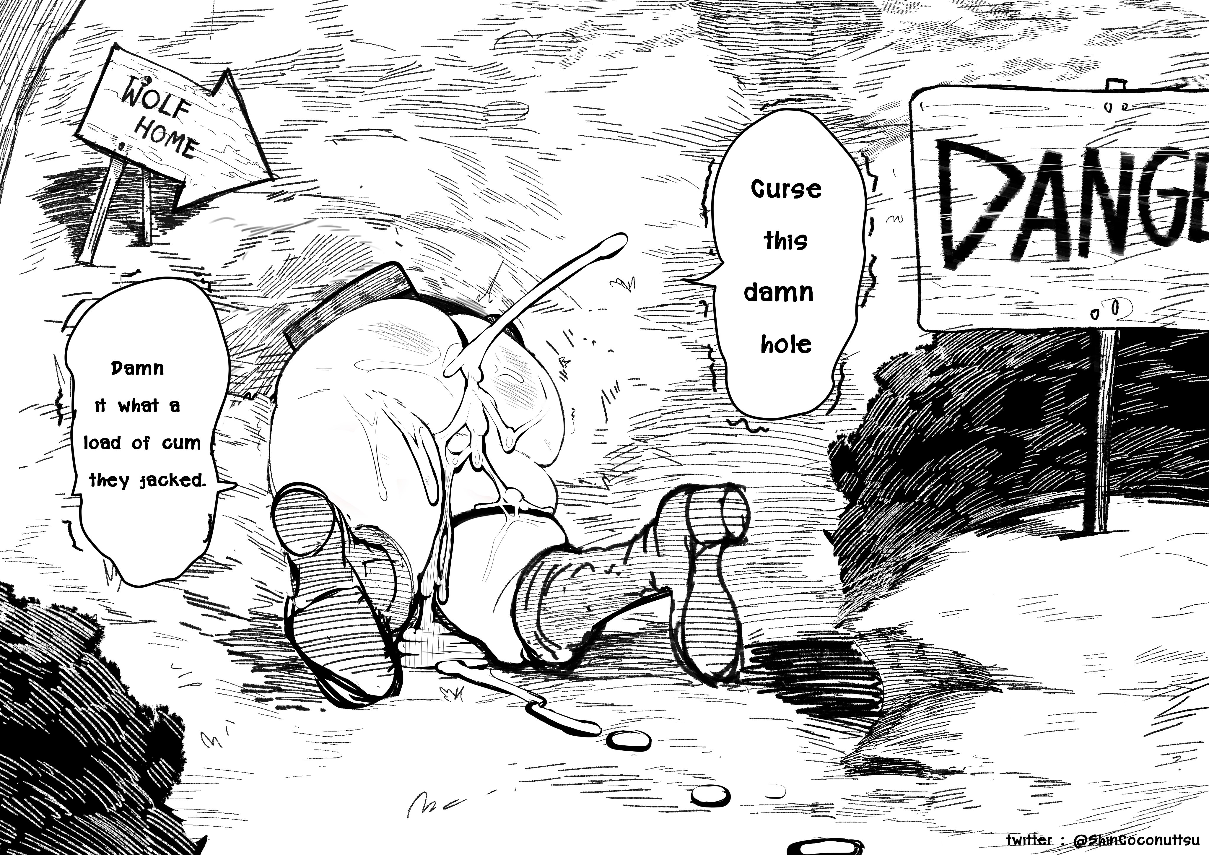 after rape, after sex, ass, big ass, bulge, bulge through clothing, comic, comic panel, creampie, femboy, gay, green (artist), green (original), male, male focus, oc, original, original character, rape, raped, red eyes, stuck, stuck in wall, thick thighs, through wall, wide hips, wide thighs, witch hat